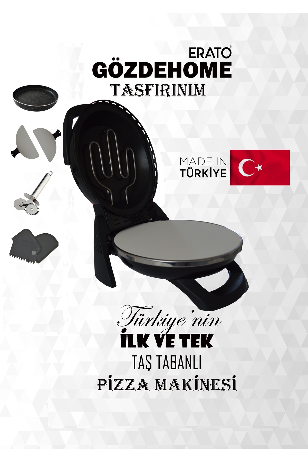 Black Erato Stone Based Lahmacun Machine, Pizza Machine Stone Oven - Timer - 400 °c