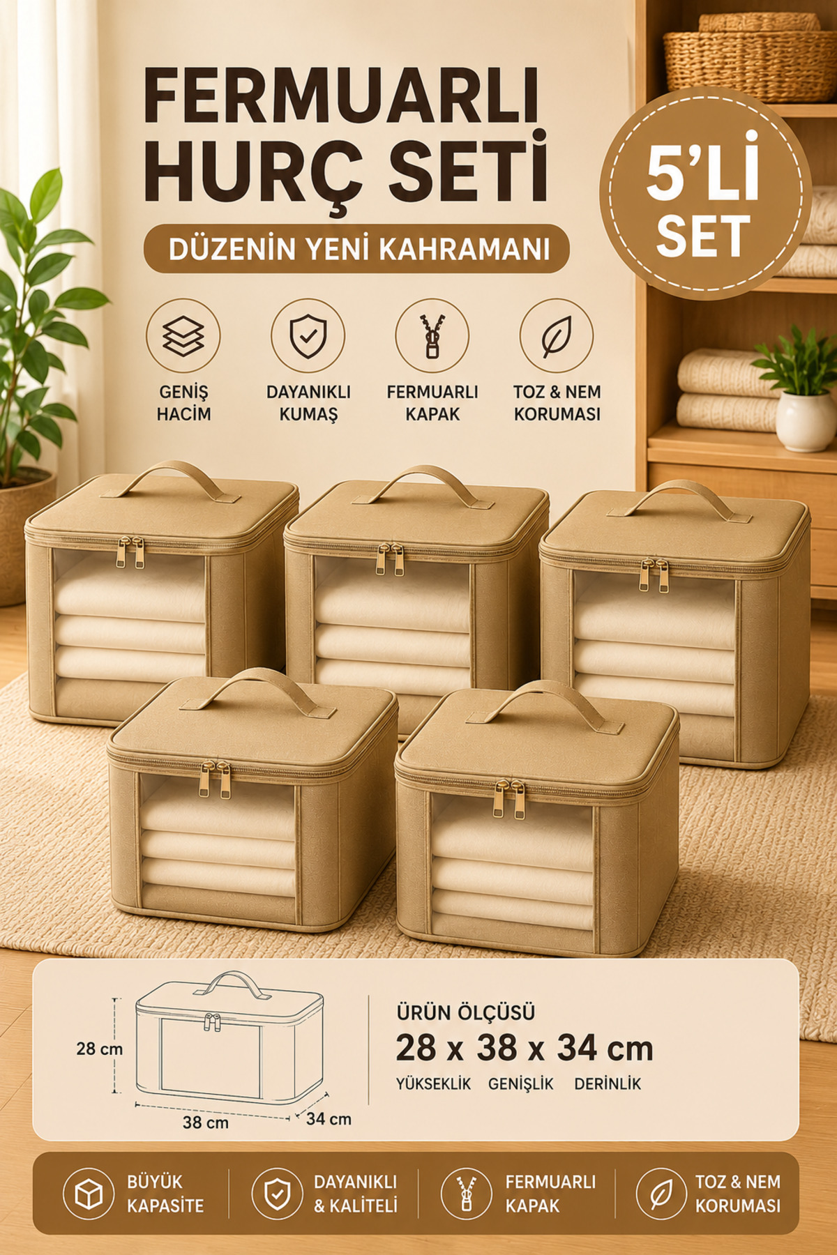 5-Piece Set Sweater and Clothing Storage Loop - Foldable Fabric Organizer with Window