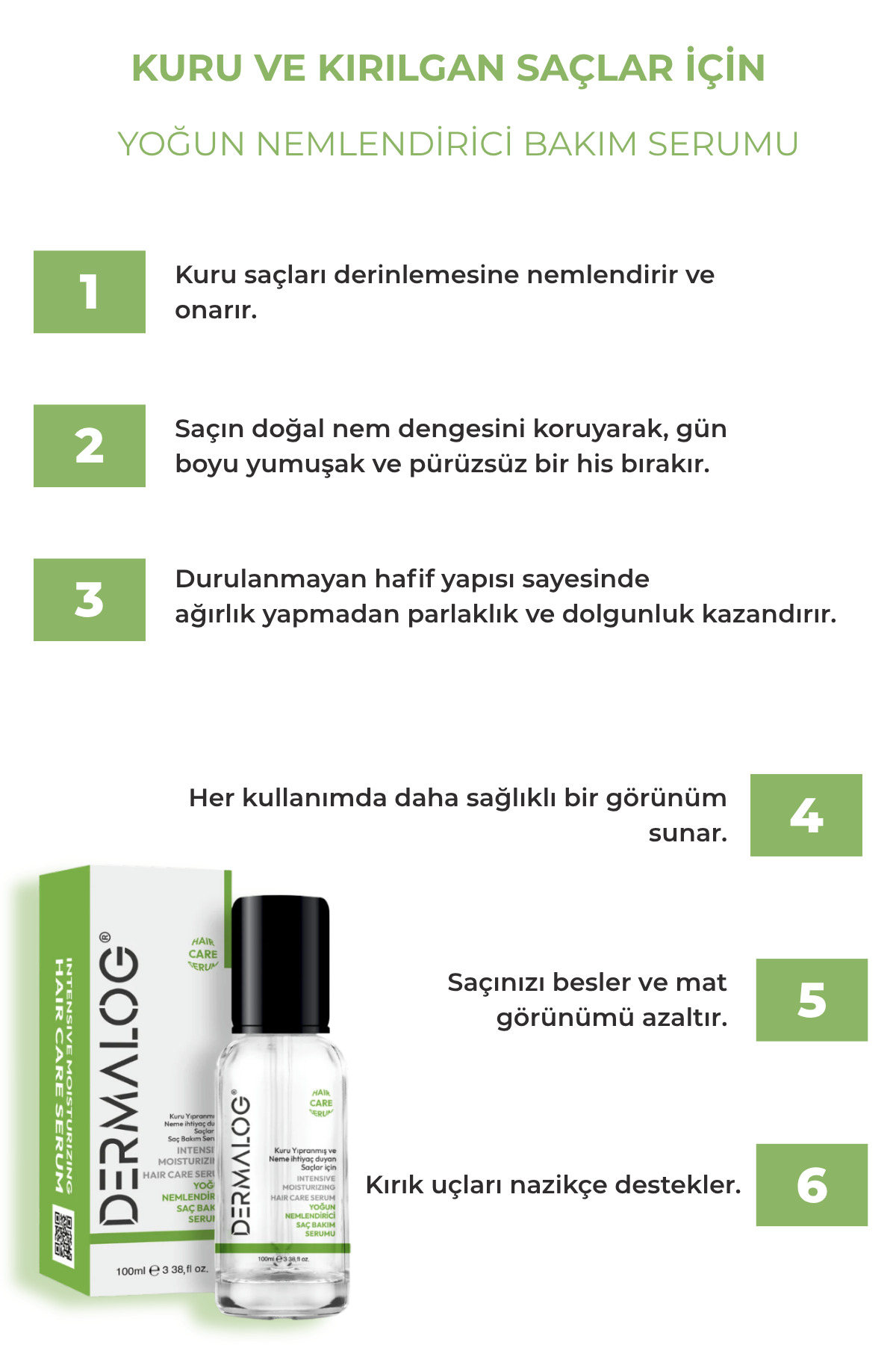 Kuru Ve Yıpranmış Saçlar Için Yoğun Nemlendirici Saç Serumu 100 ml (MULTİ FORMÜL) — DRMLG20 — تصویر 5 از 7
