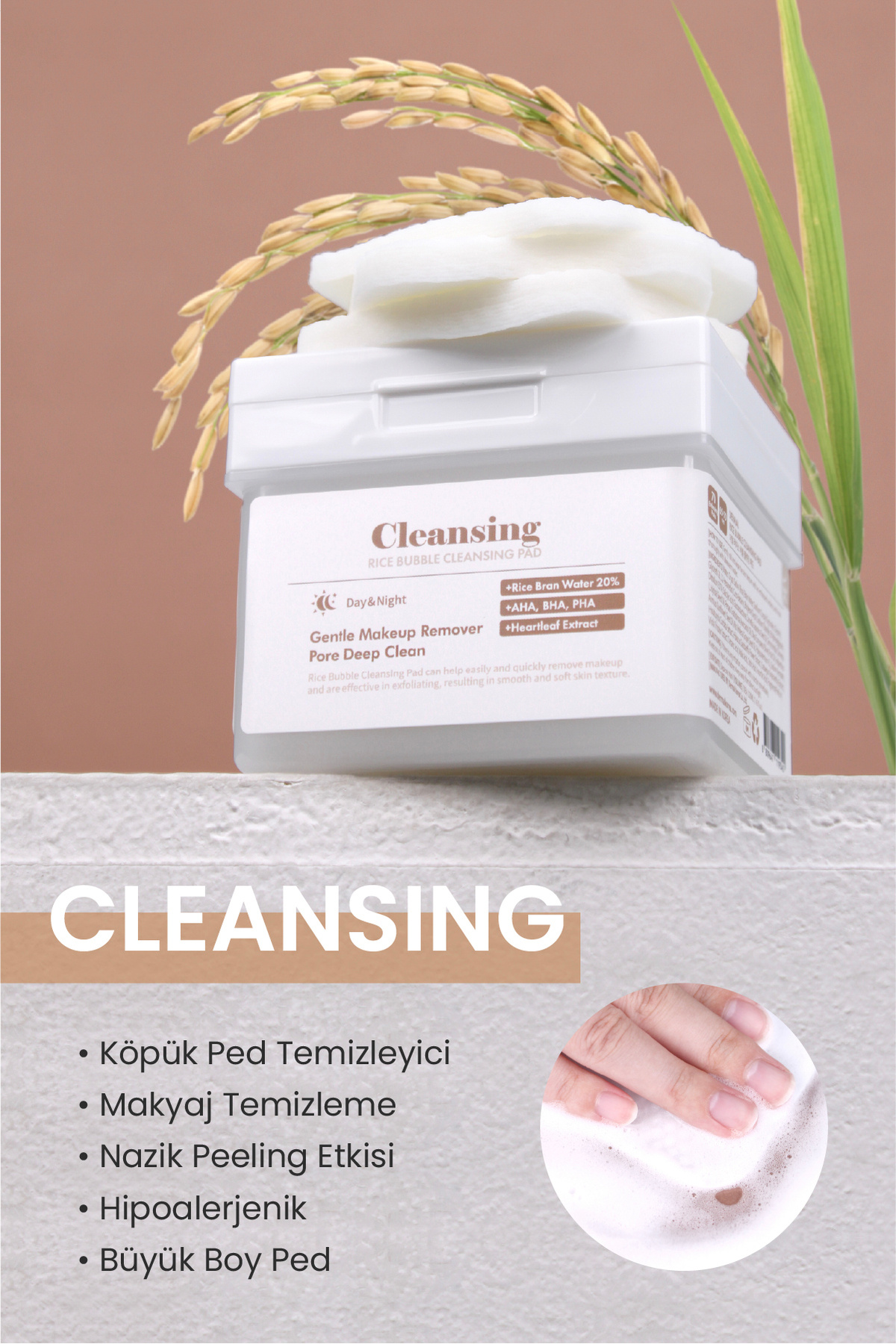 Rice Bubble Temizleme Pedi Makyaj Temizleyici ve Peeling Etkili Nemlendirici Temizleme Pedi 80 Adet — DERMAL/PAD/010 — تصویر 2 از 4