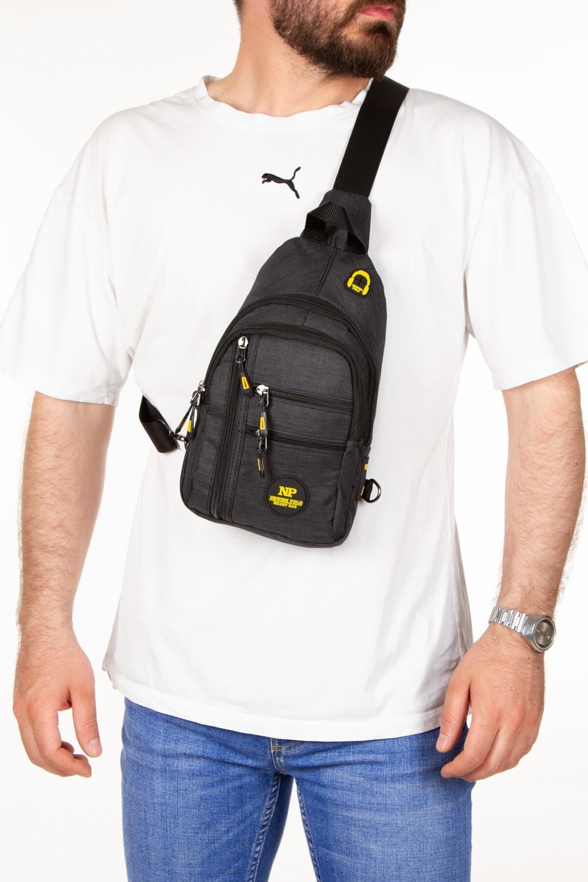 NEWISH POLO ACCESSORIES Unisex Keten Kumaş Siyah Su Geçirmez Kulaklık Usb Çıkışlı Bel Ve Çapraz Omuz Çanta Göğüs Seyahat görsel 2