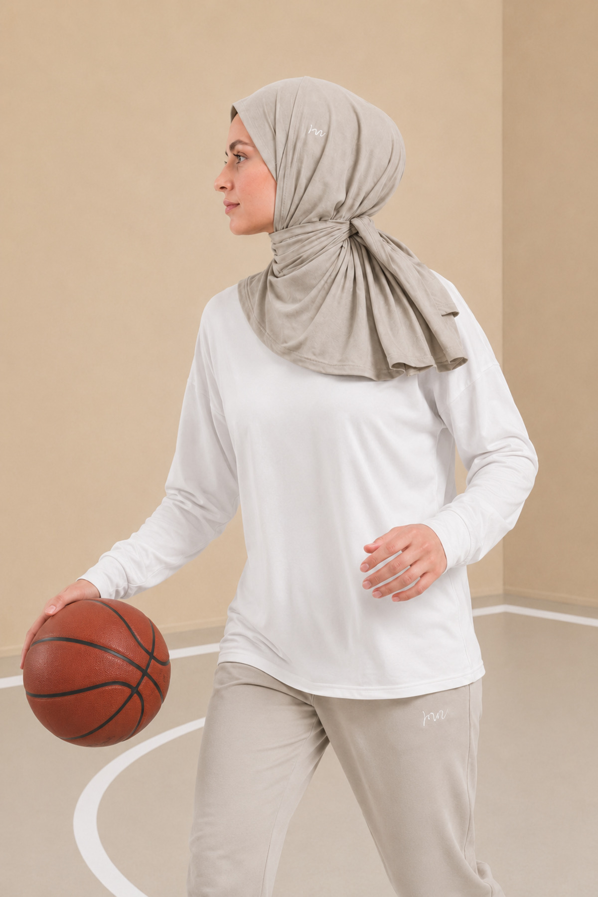 Merve Nayir Bej Athletic Hijab Spor Tesettür Bone - Günlük ve Antrenman Kullanımına Uygun görsel 5
