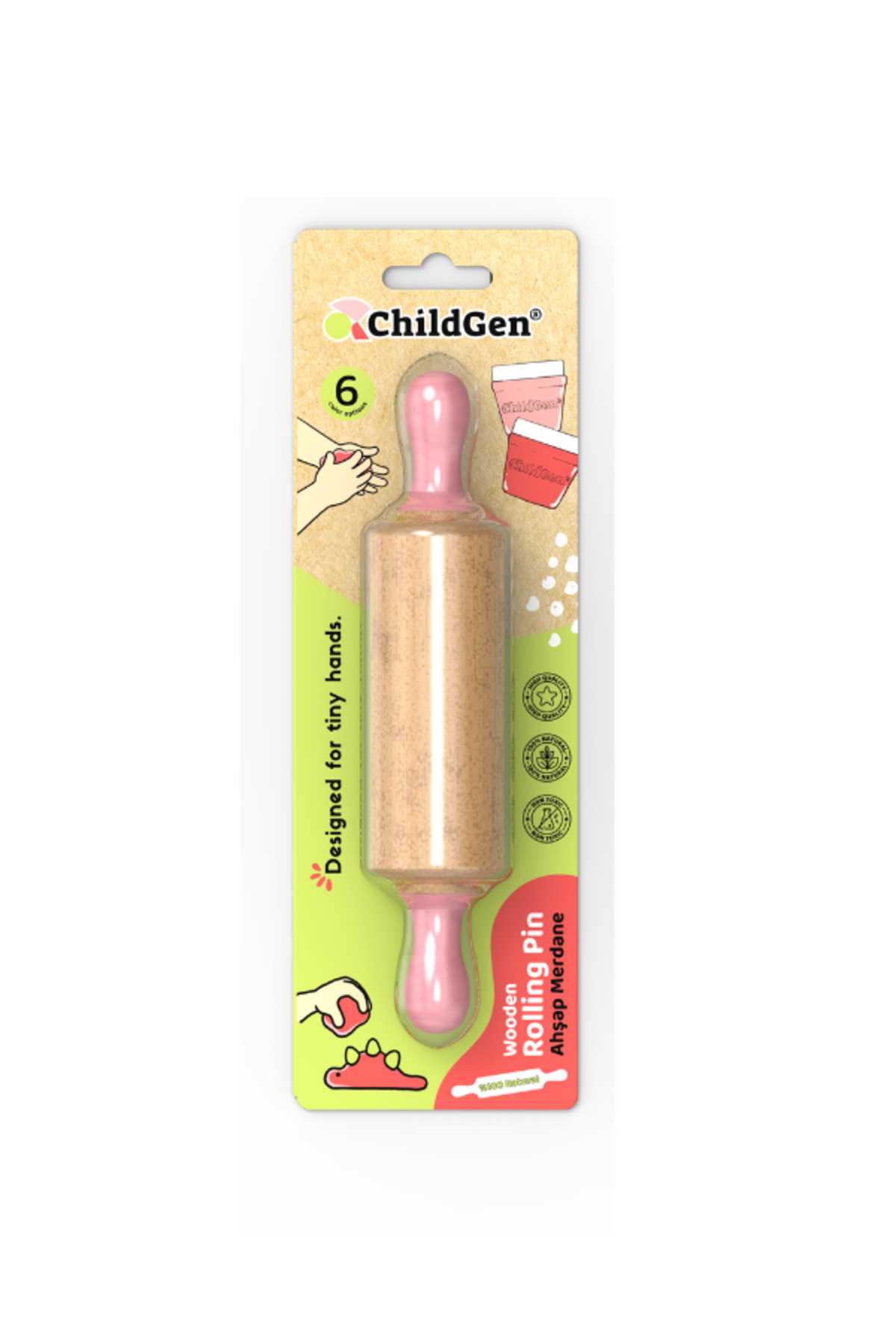 ChildGen Play Dough Mini Ahşap Merdane-pembe