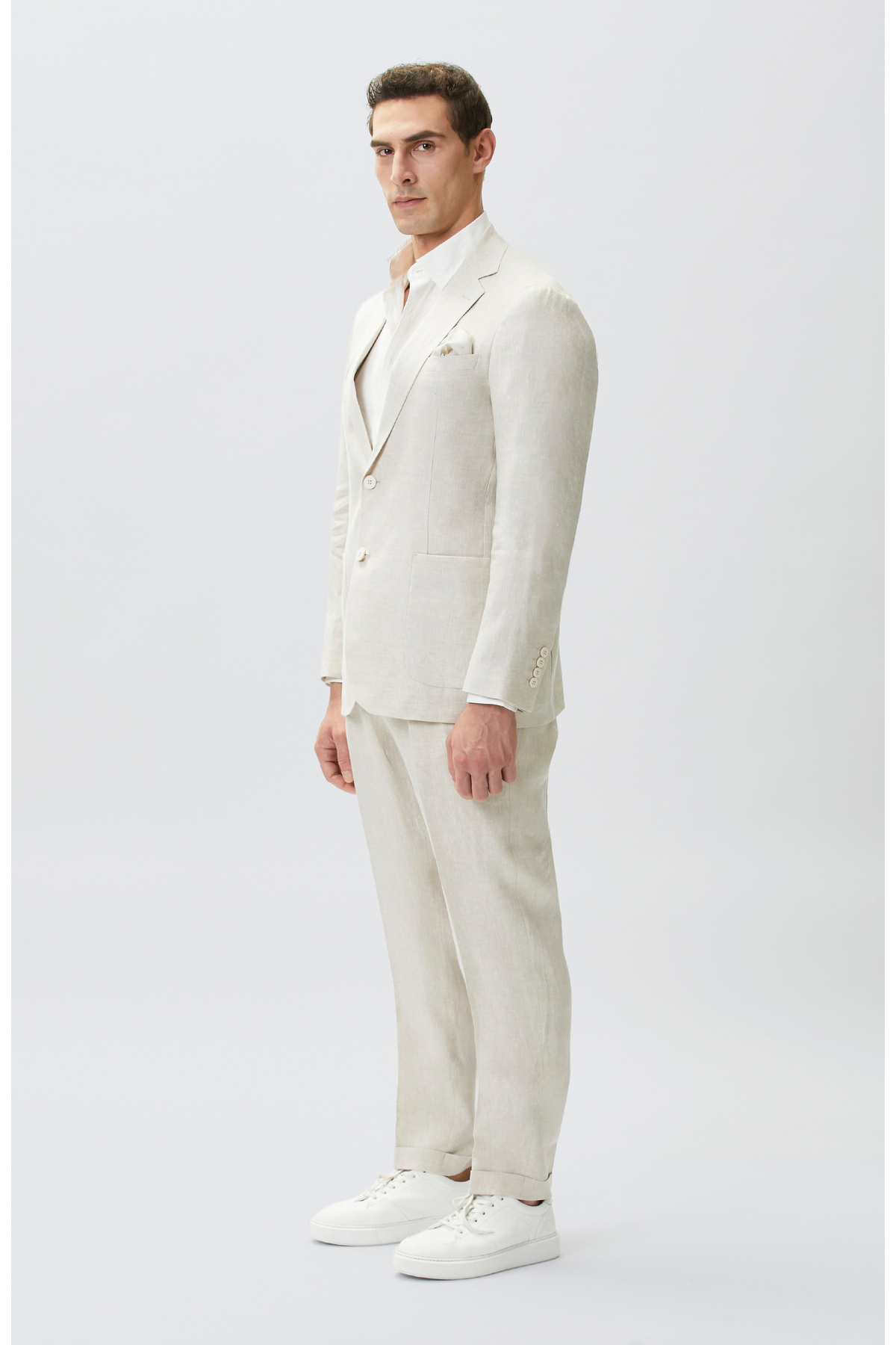 Network Bej Slim Fit Keten Takım görsel 3