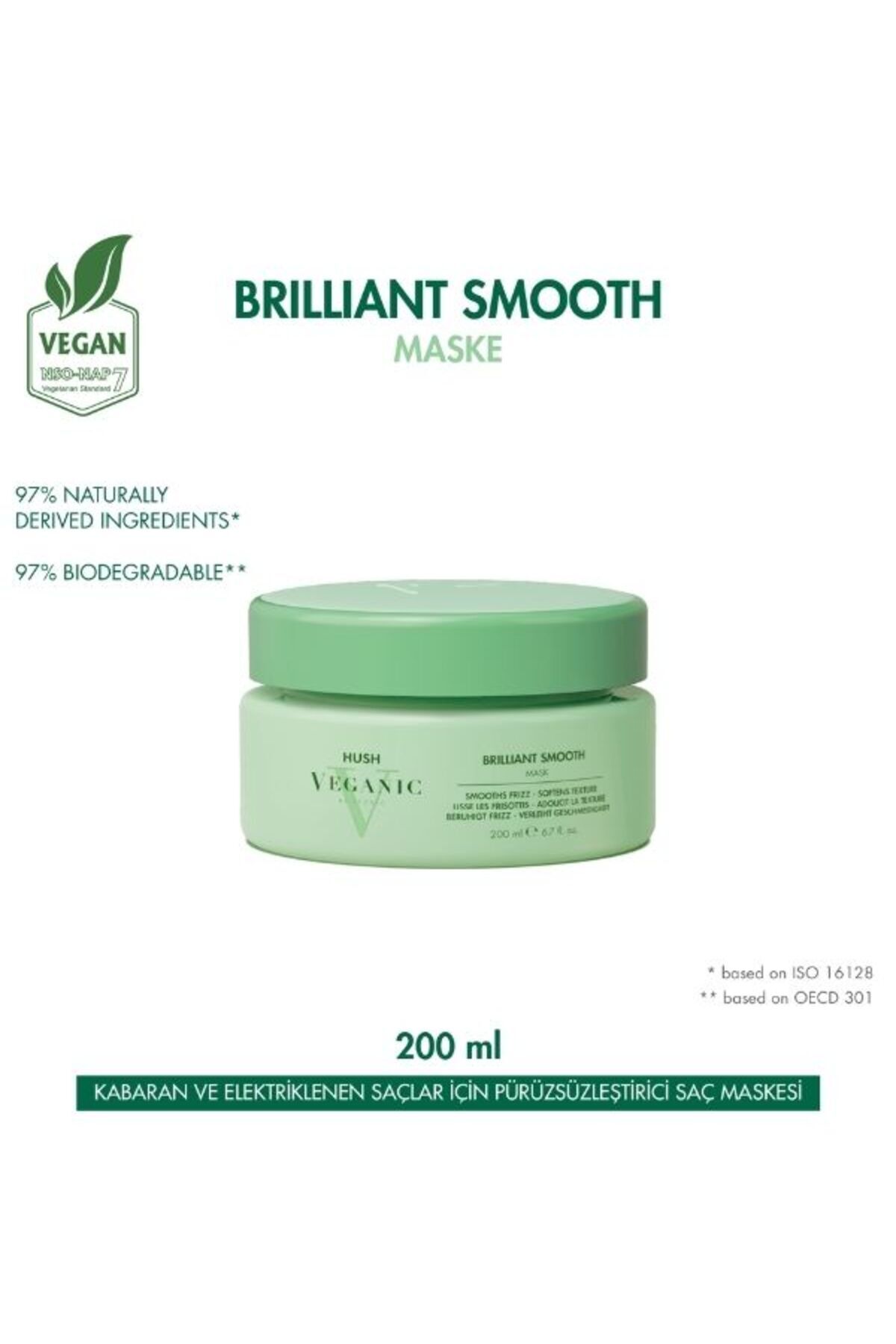 HUSH Veganic Brilliant Smooth Kabaran Saçlar İçin Pürüzsüzleştirici Maske 200 ml — 8682035304227