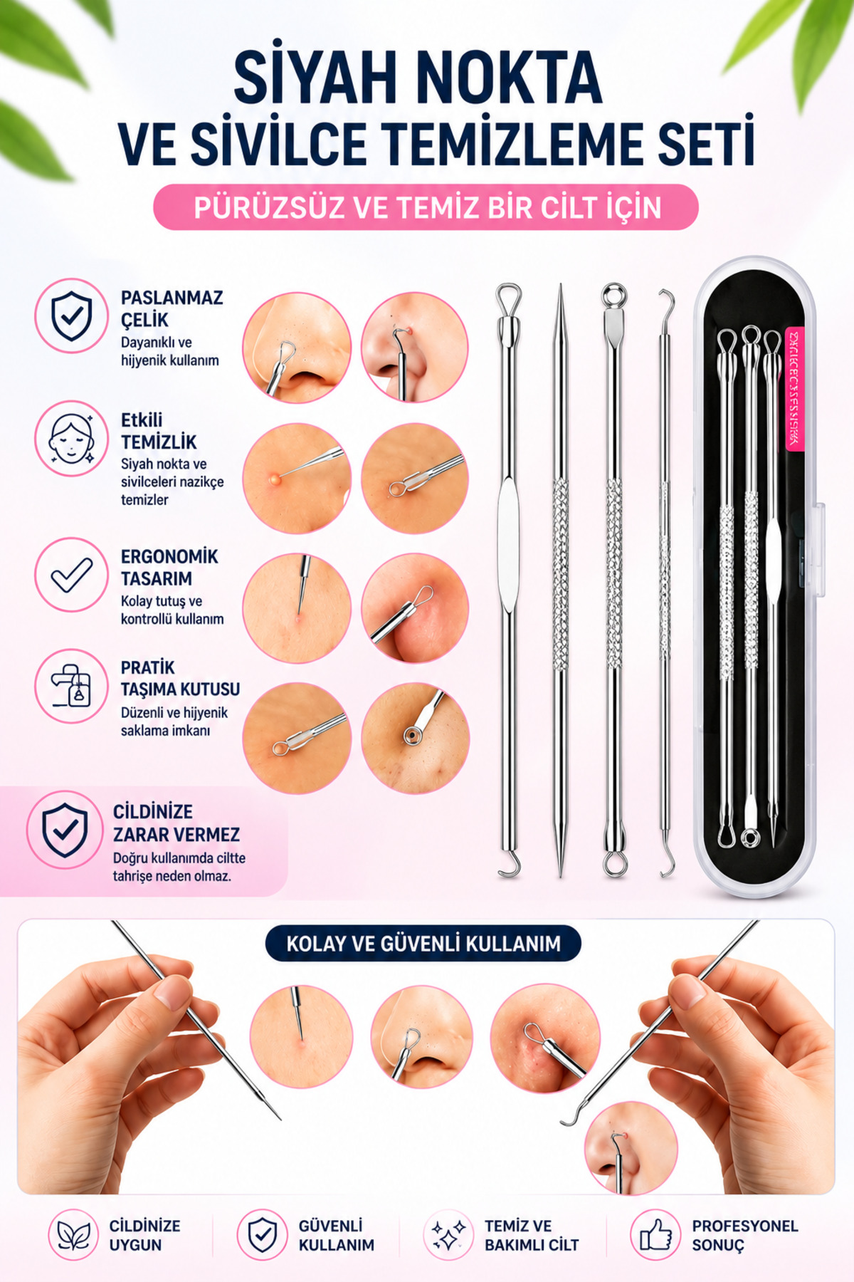 SETBEAUTY Paslanmaz Çelik Siyah Nokta Akne Sivilce Temizleme Aleti