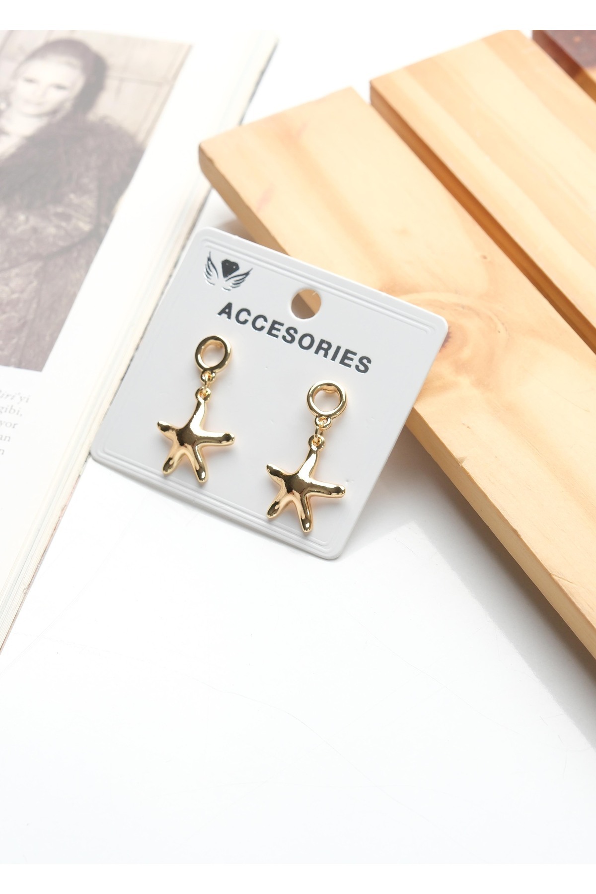 Women's Yellow Plated Brass Swinging Starfish Earrings
