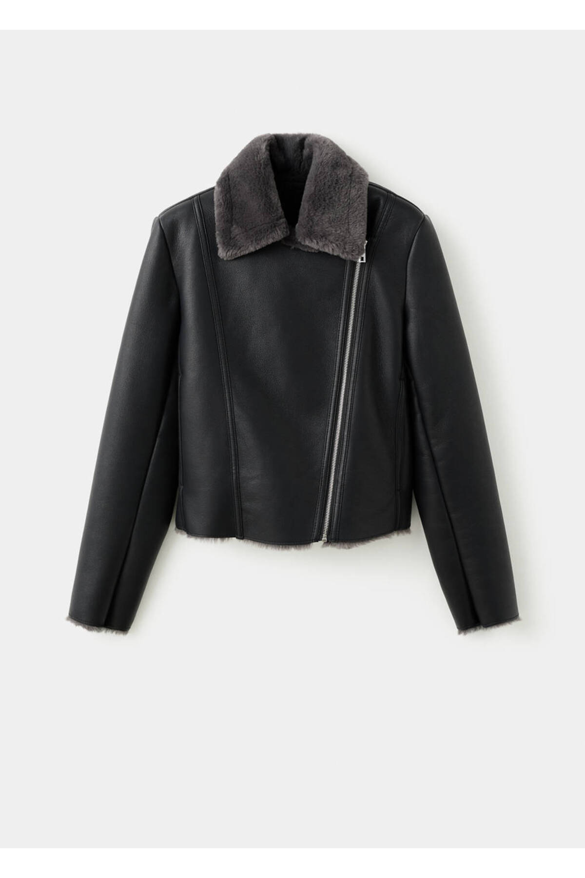 MANGO  Kürk detaylı biker ceket - Görsel 3