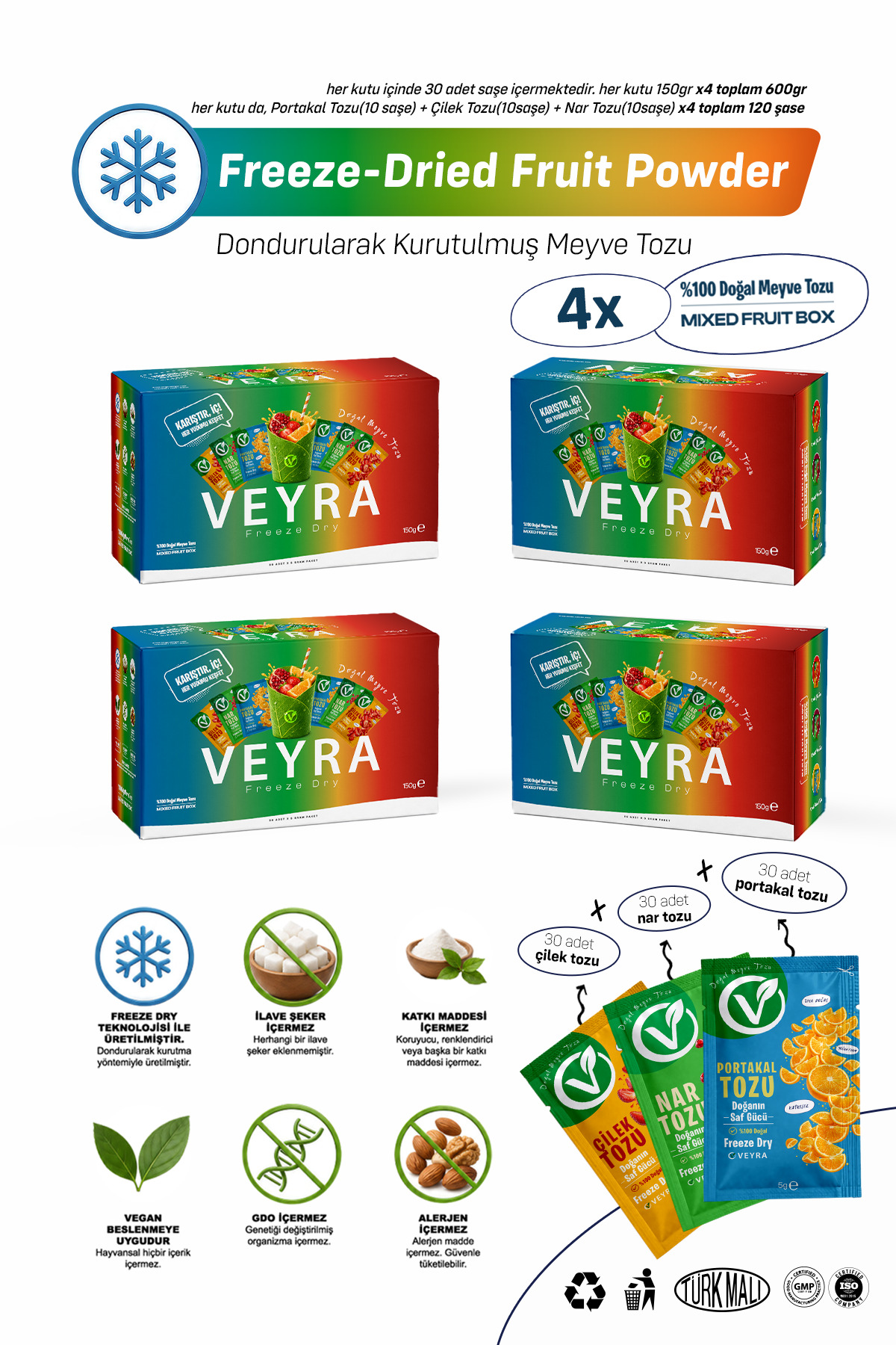 VEYRA Mixed Fruit Box 30'lu Meyve Tozu [4'lü PAKET] - Fiyatı