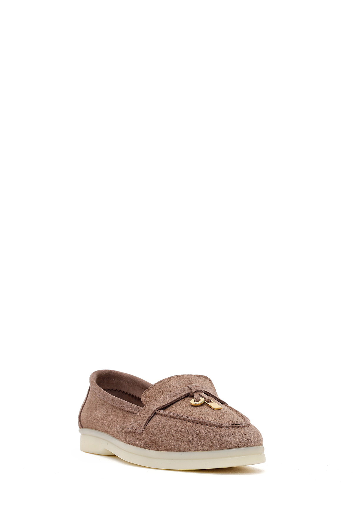 Derimod Kadın Vizon Süet Deri Maskülen Loafer 26PFD130910 görsel 7