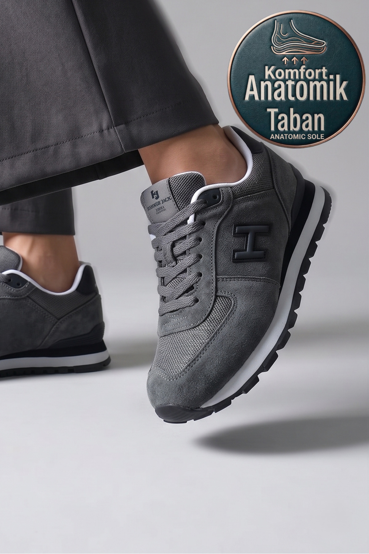 Hammer Jack Gri Peru Büyük Numara (46-47-48) Erkek Kadın Unisex Sneaker Günlük Spor Ayakkabı