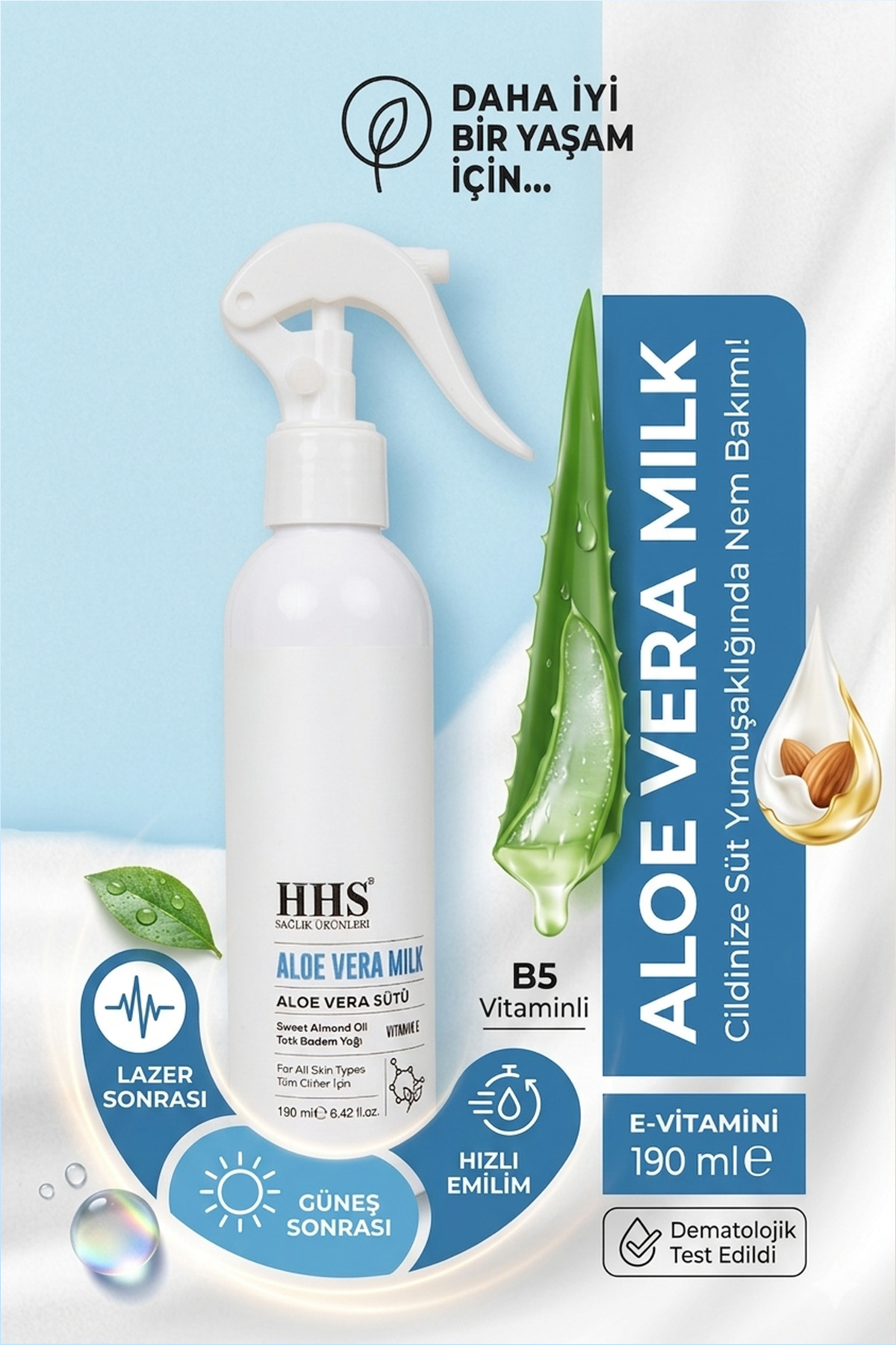 Hhs Aloe Vera Sütü Onarıcı Cilt Bakım Losyonu 190 ML - Lazer Epilasyon ve Güneş Sonrası B5 Etkisi — ALOE VERA SÜTÜ