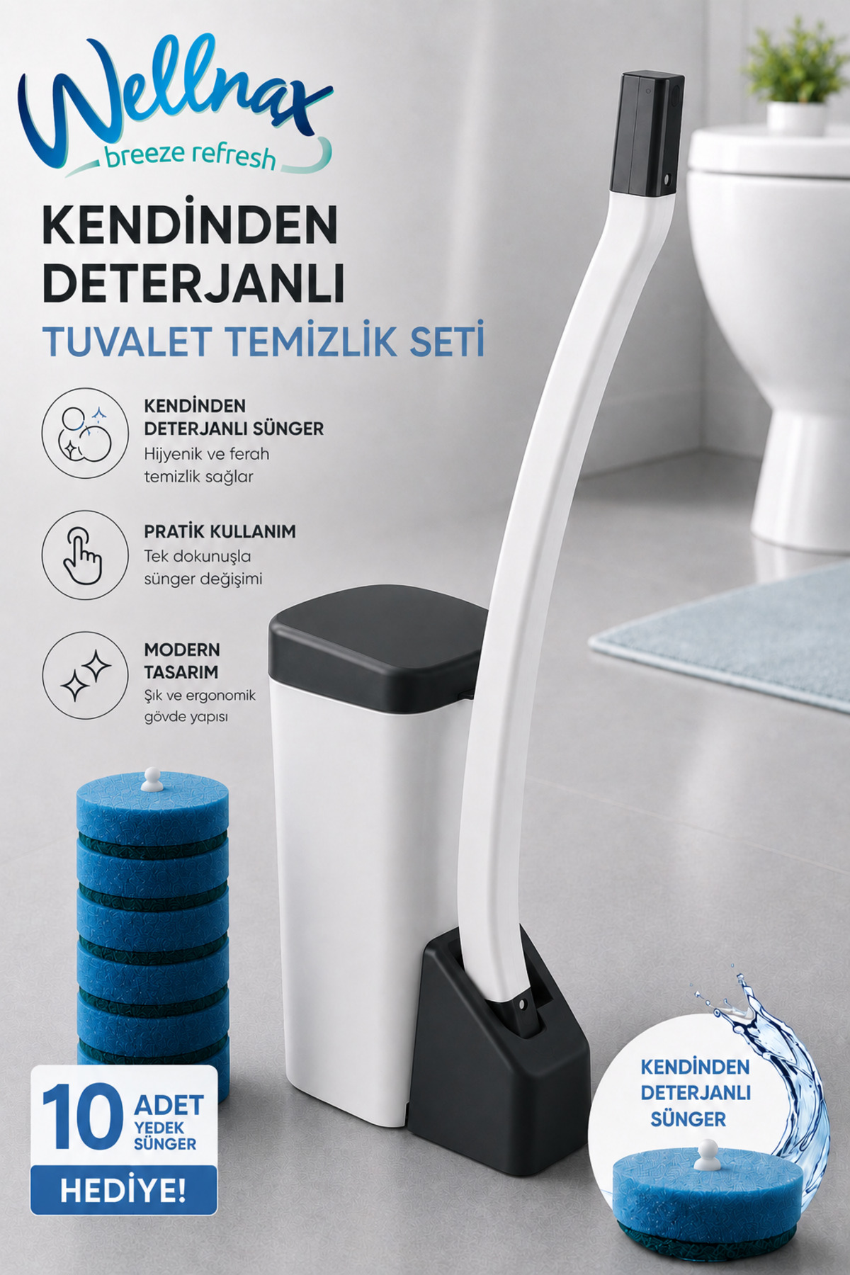 Wellnax breeze refresh Özel Tuvalet Temizlik Seti ve Kullan At 10