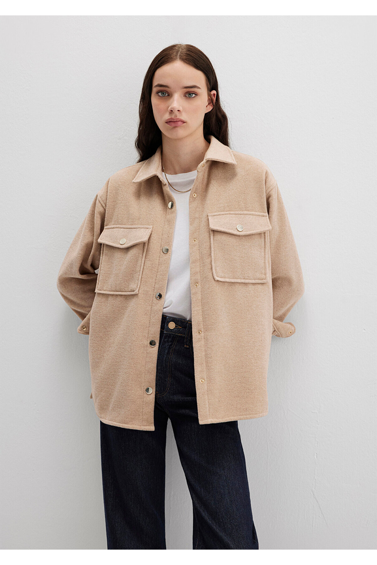Mavi Bej Gömlek Loose Fit / Bol Rahat Kesim 1211281-80084 — بژ