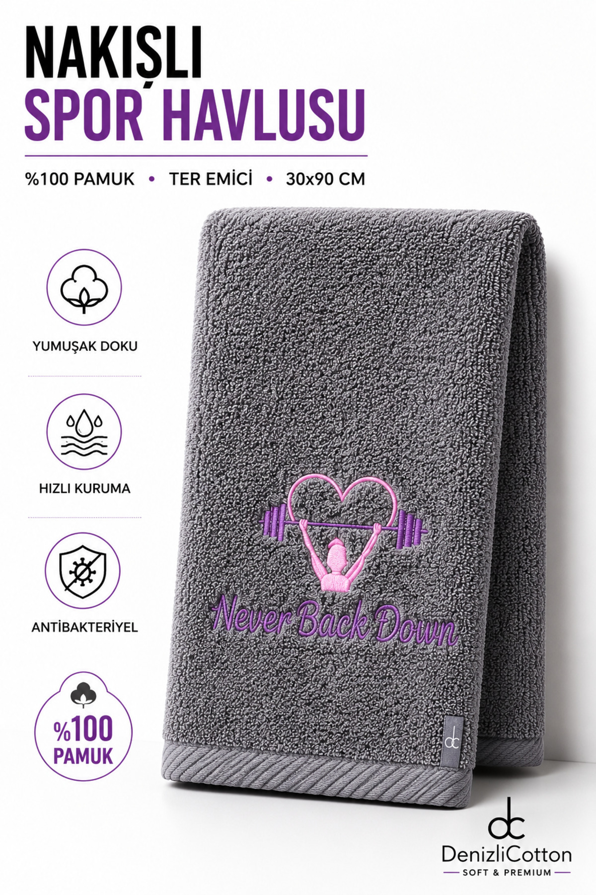 Embroidered Sports Towel Cotton, Anti-bacterial, Sweat Absorbing Fitness Plates Boxing Tennis Sports Towel