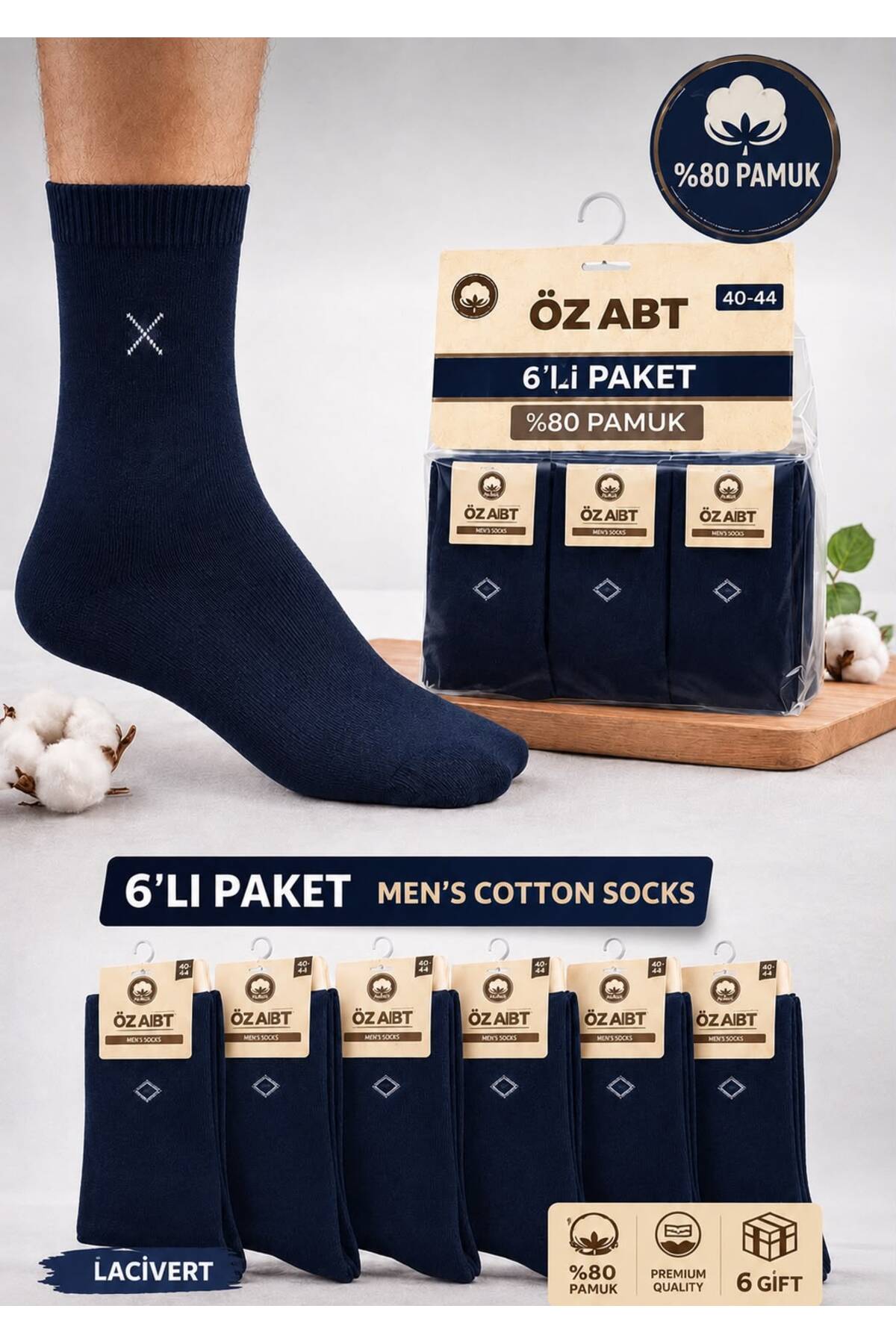 ÖZ ABT Erkek Çorap 6’lı Paket %80 Pamuk