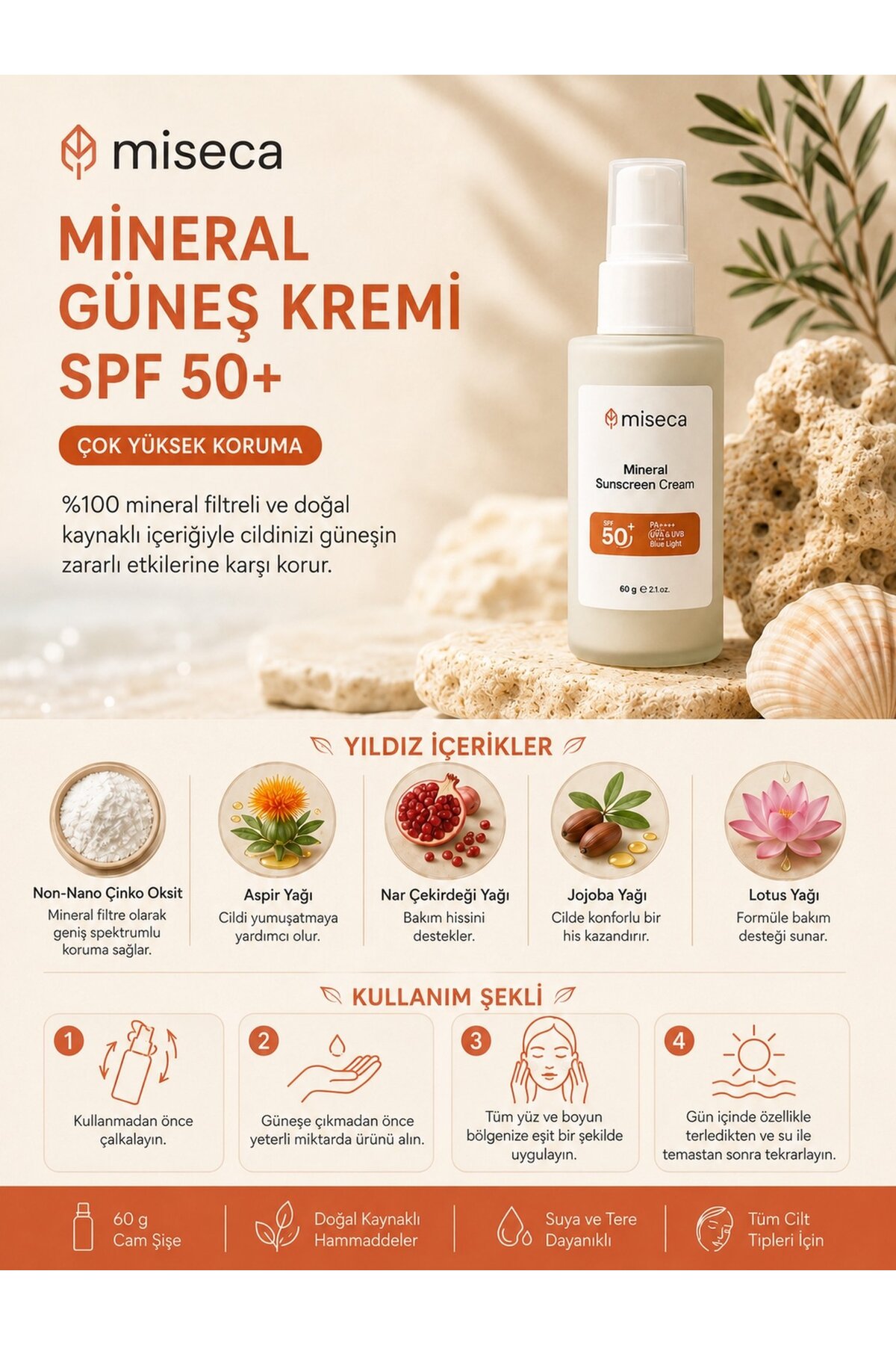 Mineral Filtreli Güneş Kremi Spf 50+ Çok Yüksek Koruma 60 G — CB-MS60 — تصویر 3 از 4