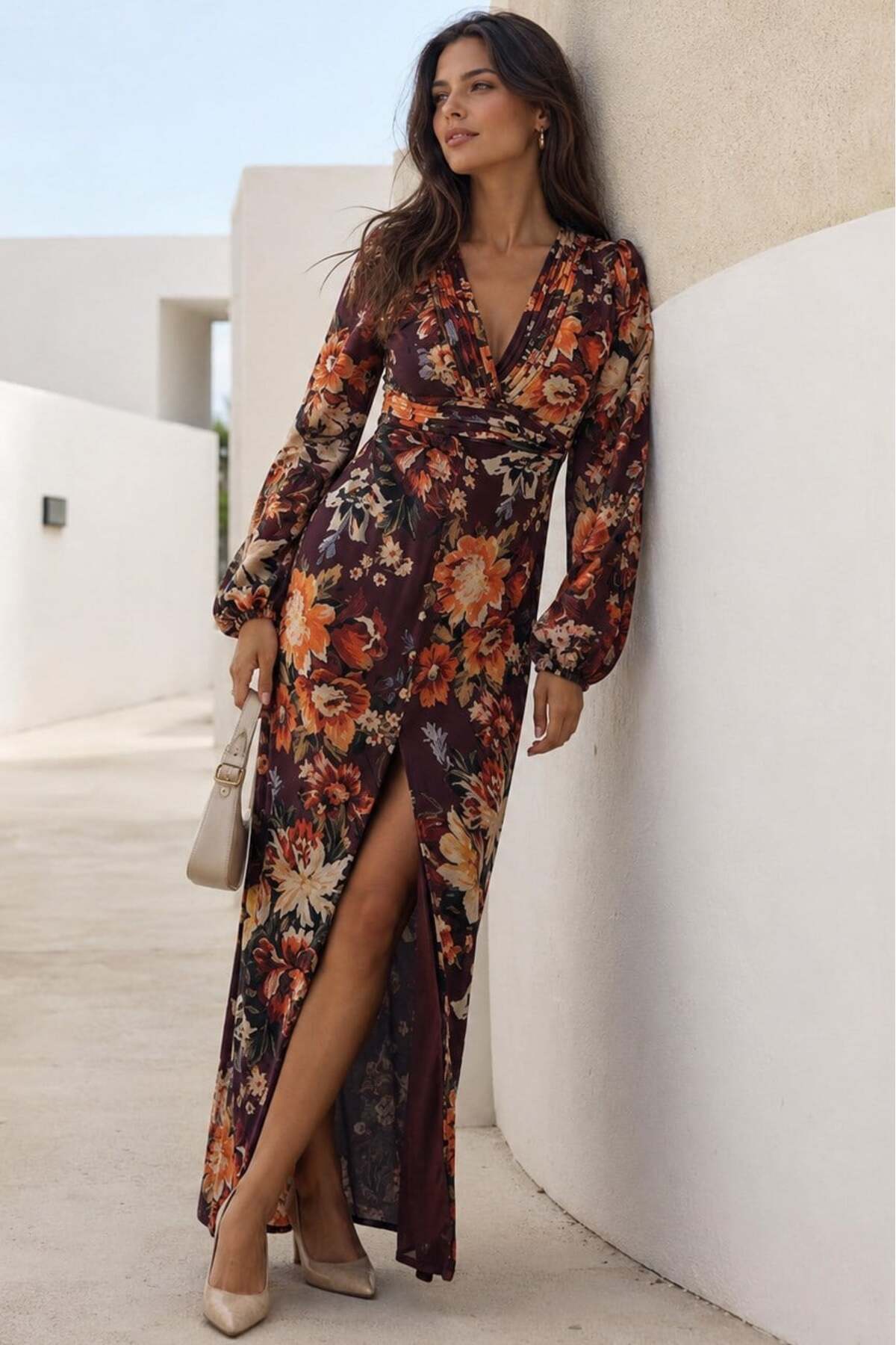 Madmext Brown Floral Button Detailed Women's Dress Mg2314