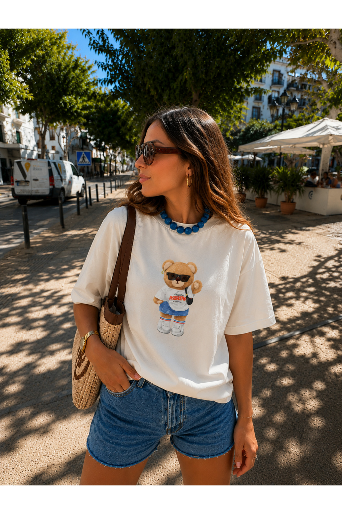 Le'Sluette %100 Pamuk Premium Oversize T Shirt Ayı Teddy Bear Baskılı %100 Pamuk Yüksek Kalite görsel 3