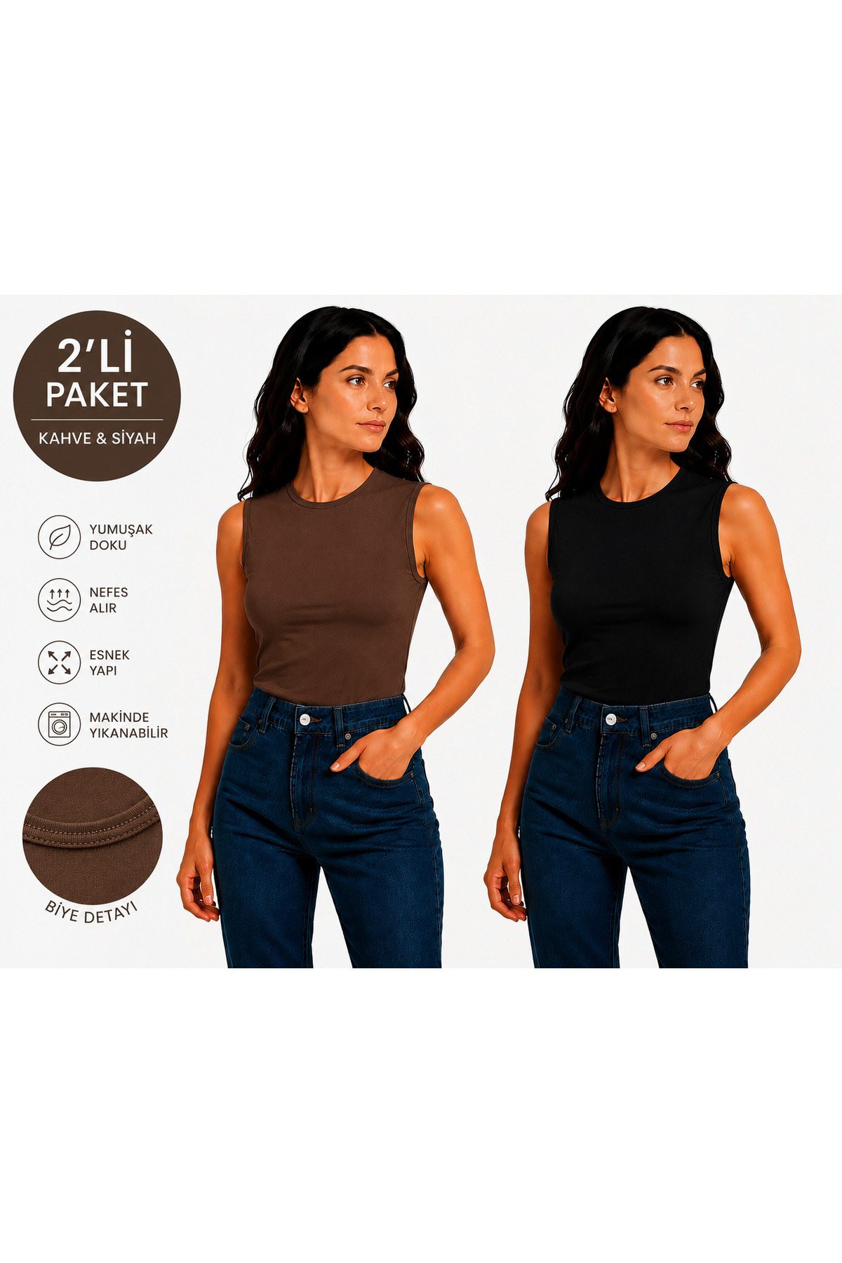 bicycle neck zero sleeve viscose knitted fabric women's bodysuit 2-pack