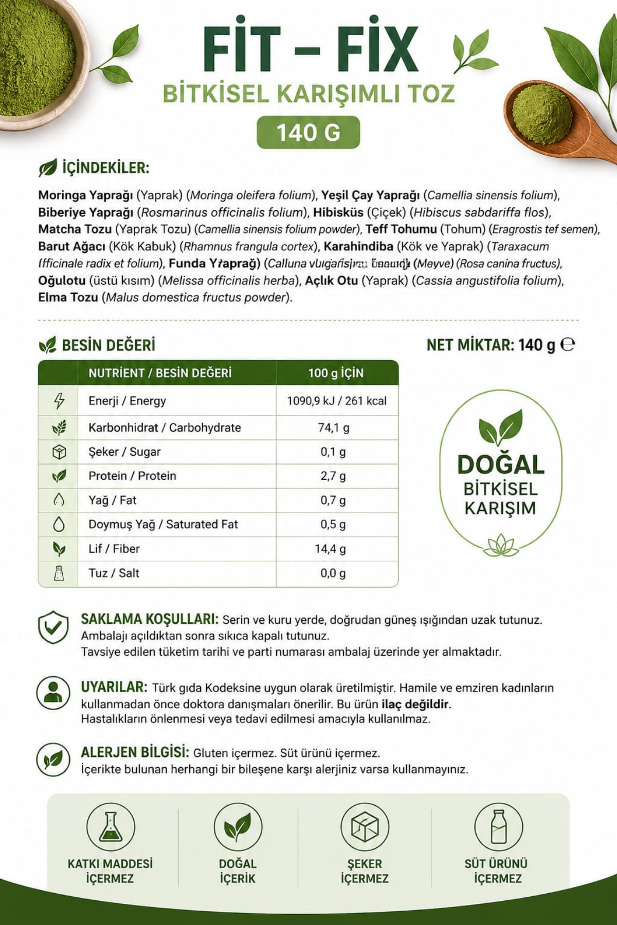 Nursima Detox Bitkisel Toz Karışım – 140 gr | Fit Fix İçecek