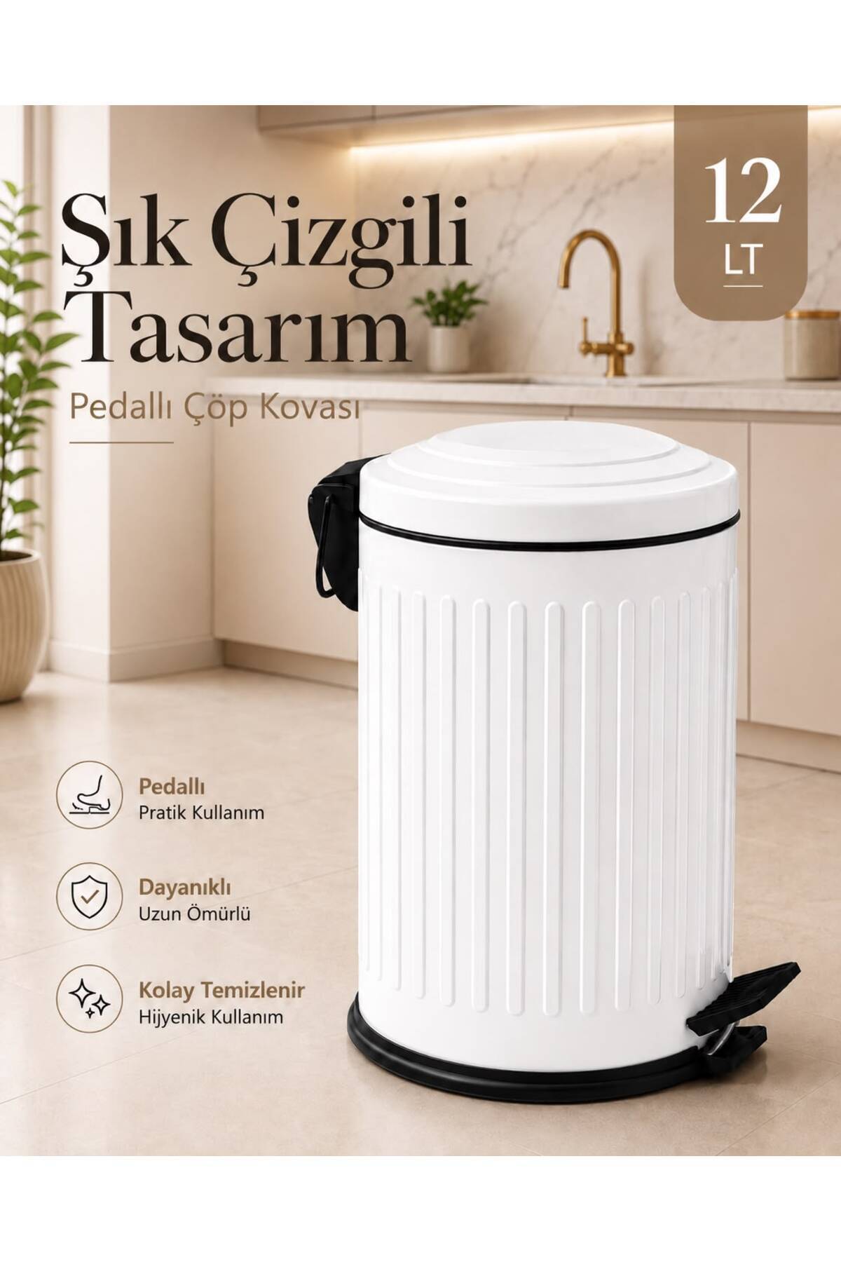 Vintage Trash Can Striped White 12 Lt