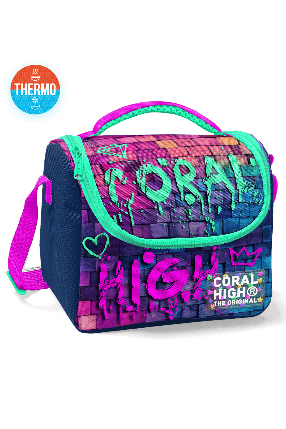 Thermo Lunch Bag with Pink Navy Blue Graffiti 11769