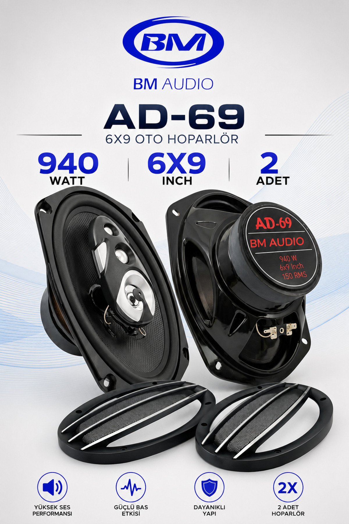 bm audio A/d/s 940 Watt 6x9inç 16x24cm Tweeterli 4 Yollu Oval
