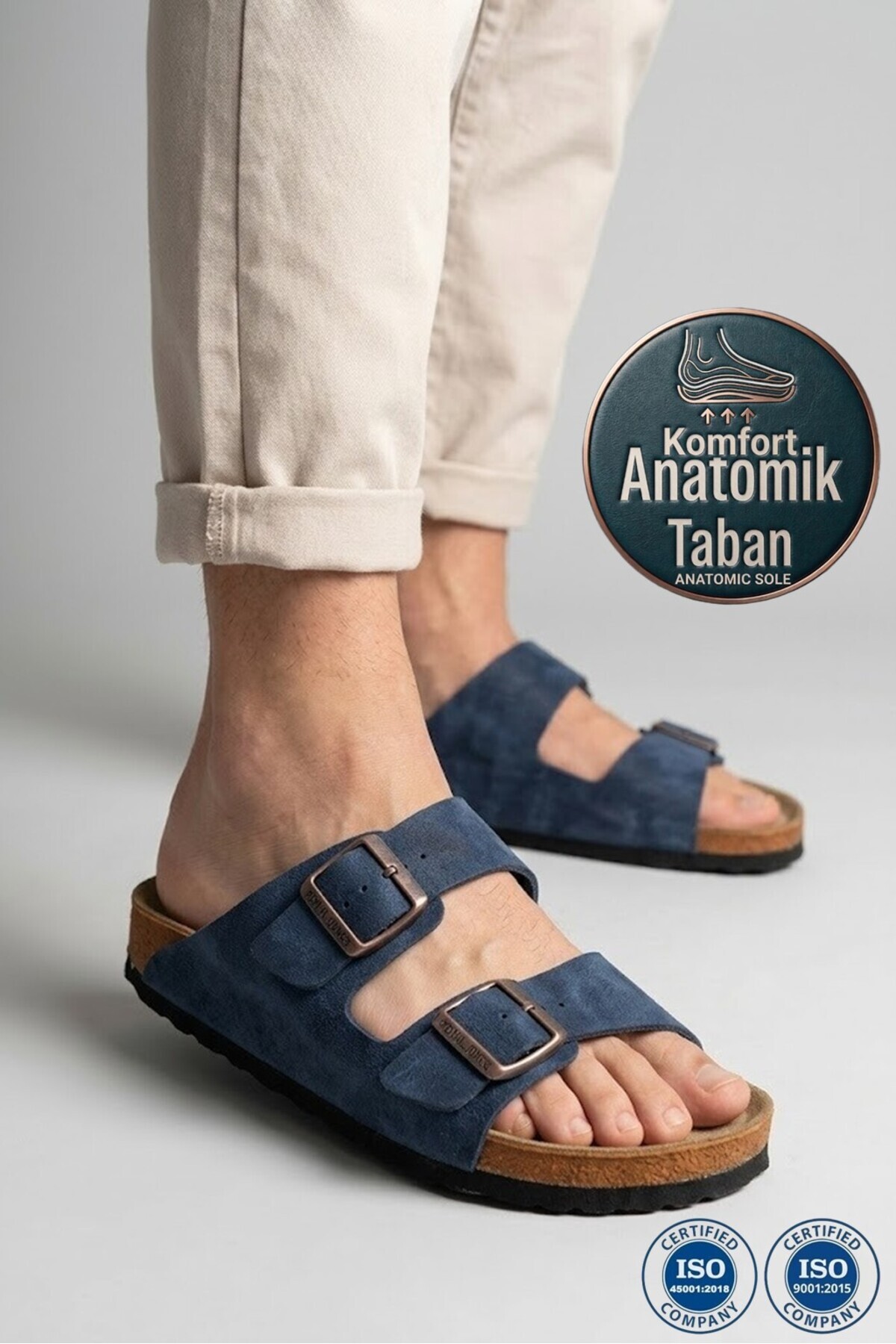 Roy Jones Unisex Ortopedik Tabanlı Konfor Modeli Terlik Çift Bantlı Tokalı Günlük Rahat Dışarı Ev Içi Terliği