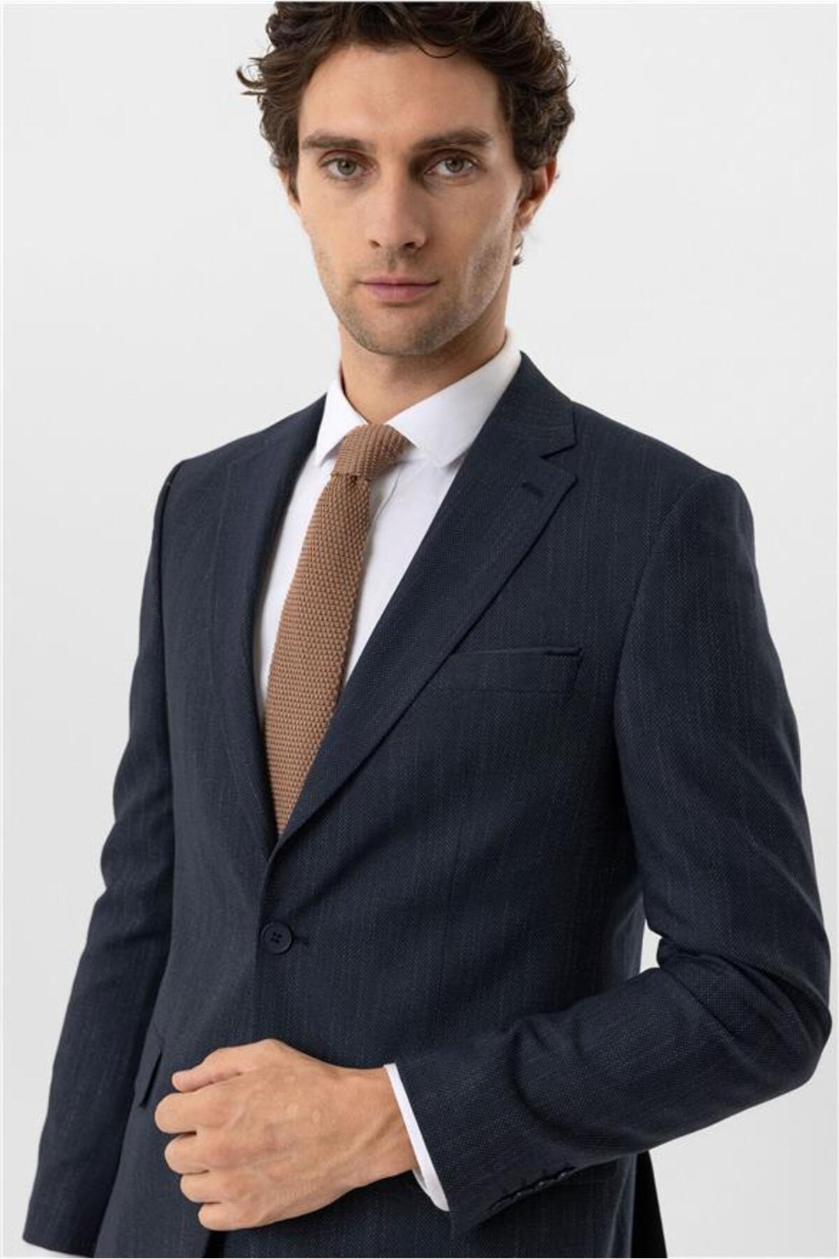 SÜVARİ Lacivert Slim Mono Yaka Yan Cepli 6 Drop Takım Elbise görsel 4