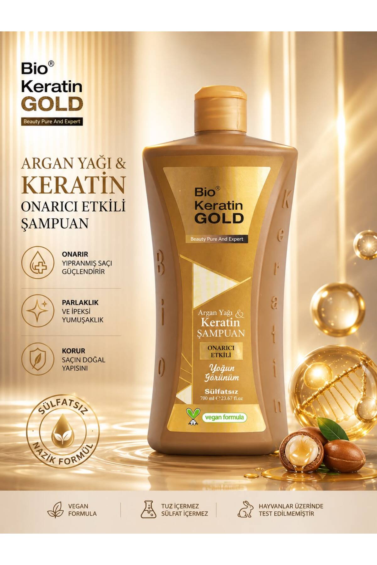 Bio Keratin Gold Argan Yağı & Keratin Onarıcı Sülfatsız Şampuan 700 ml