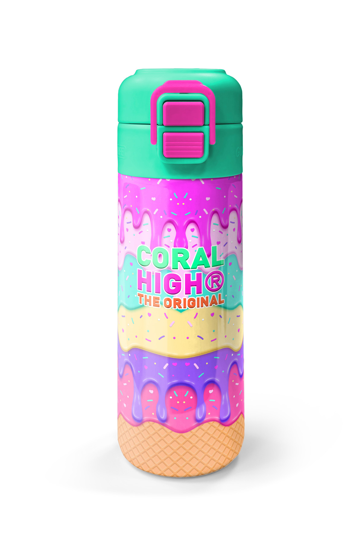 Kids Pembe Rengarenk Dondurma Desenli Pipetli ve Direkt İçim Çelik Termos 500 ml 31938