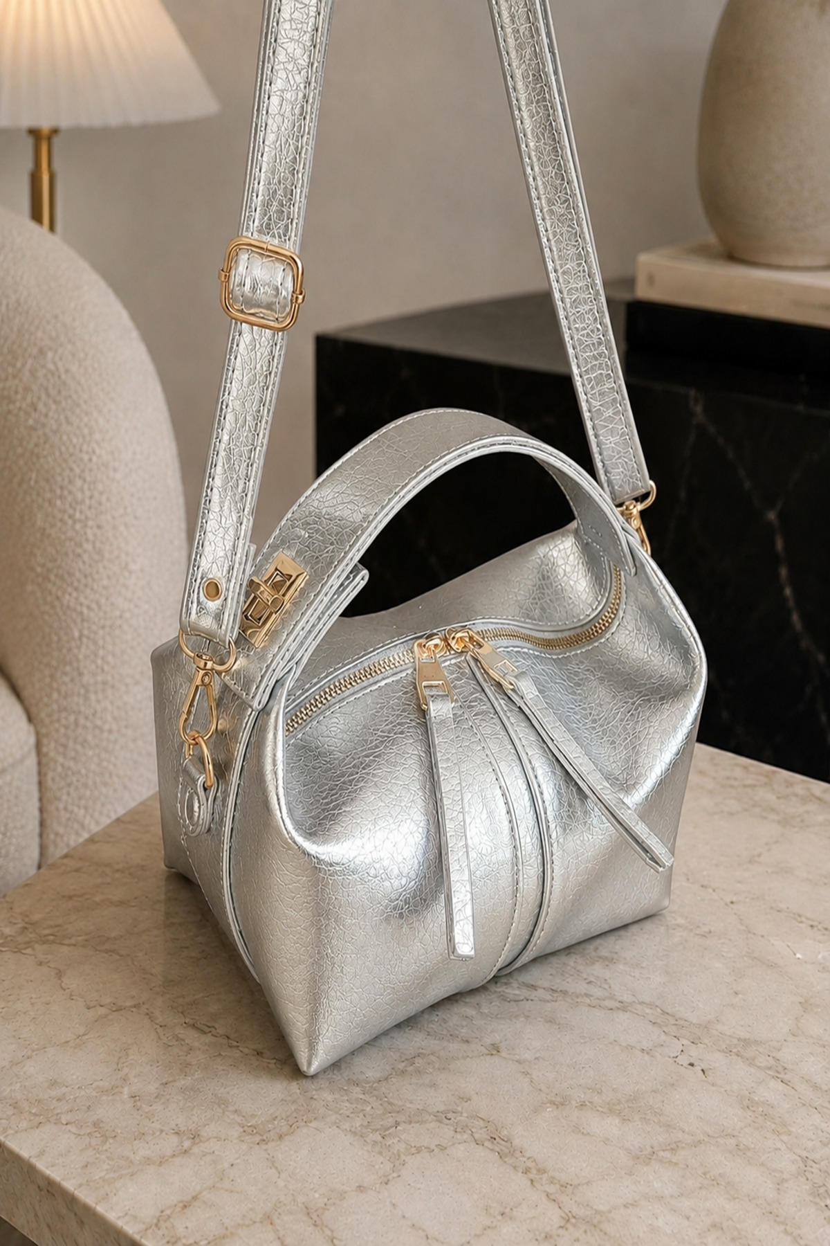 Women's Archel Leather Handbag Silver