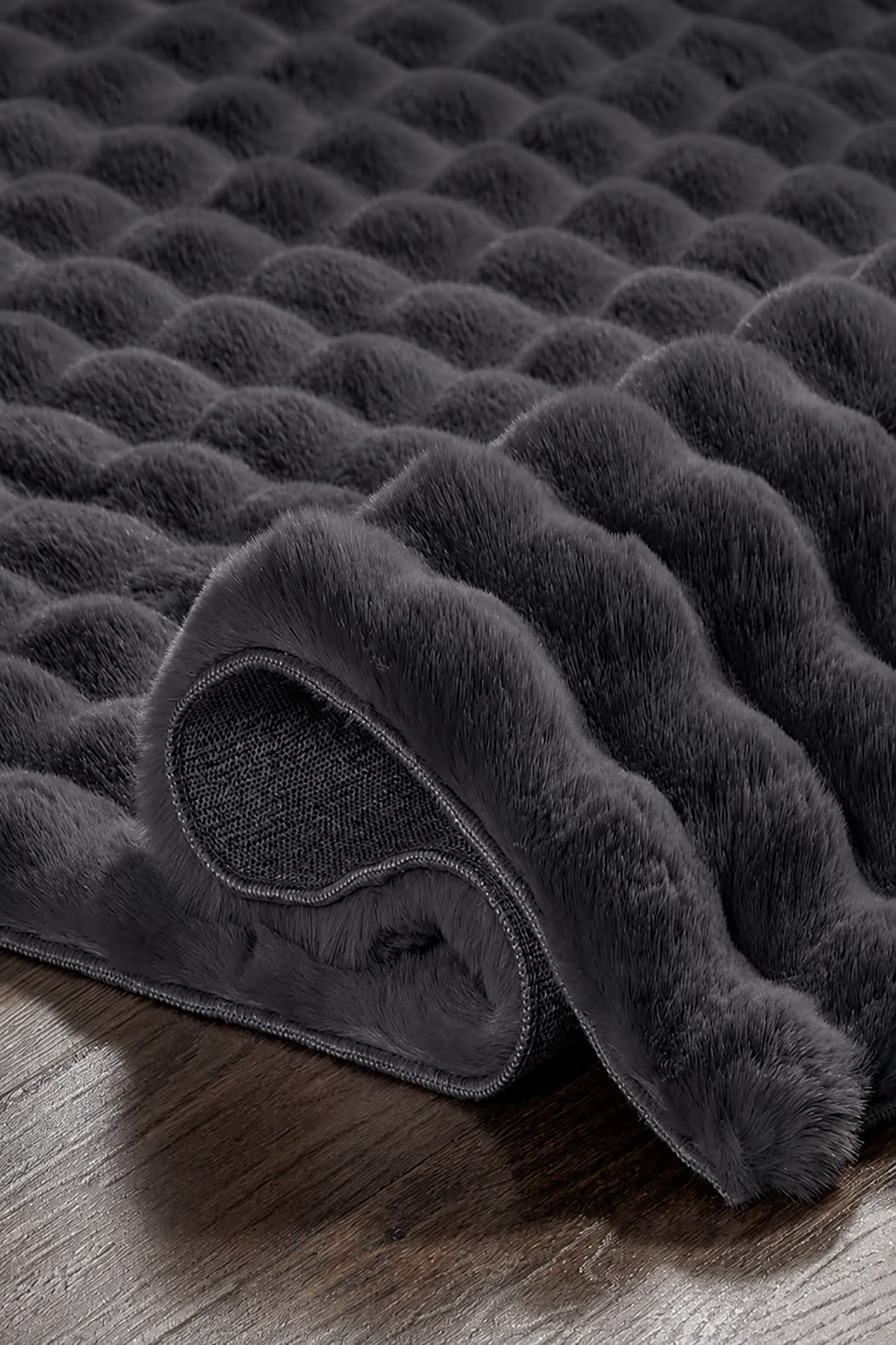 Soft Bubble Rabbit Feather Anti-Slip Custom Sole Plush Coat Runner Anthracite