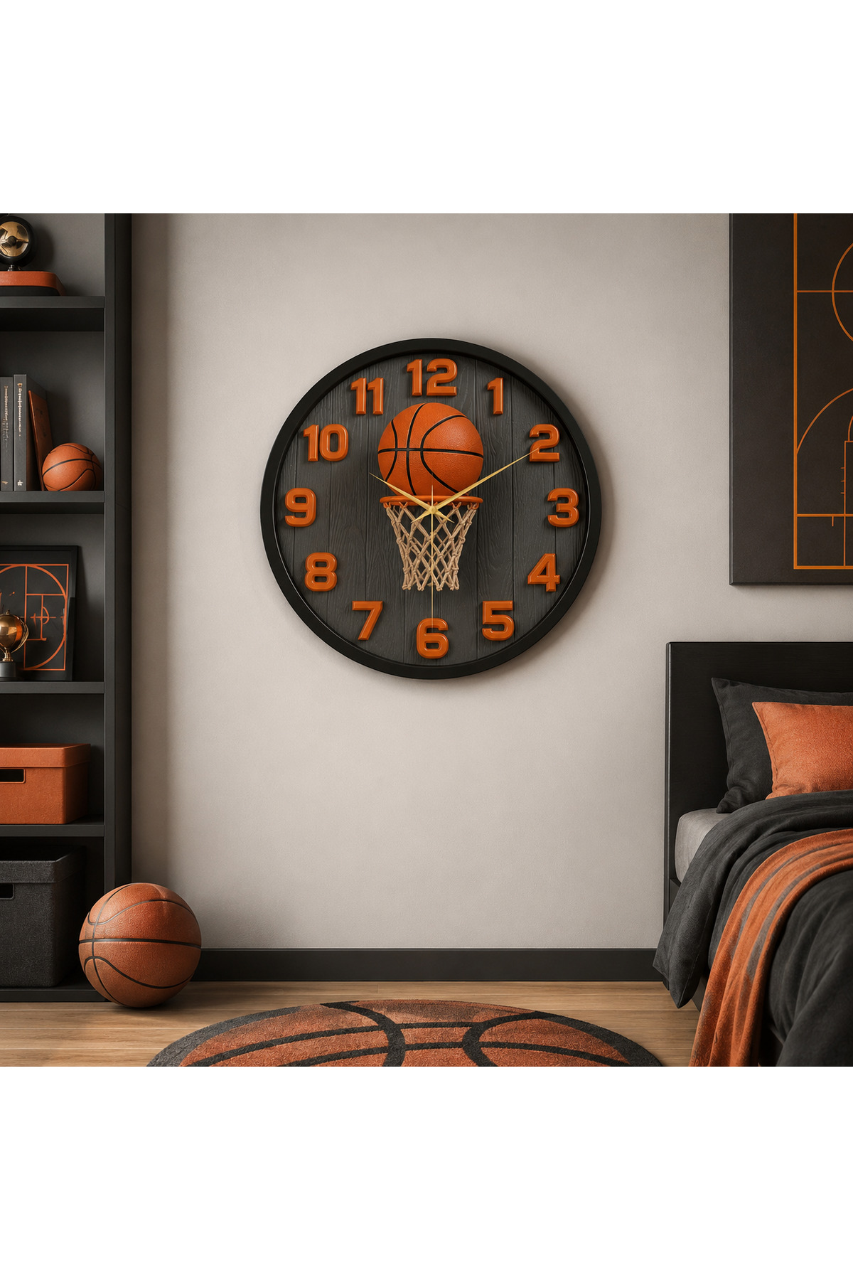 Basketball Ball Crucible Color Print Numbered Christmas Gift Wooden Silent Table Wall Clock