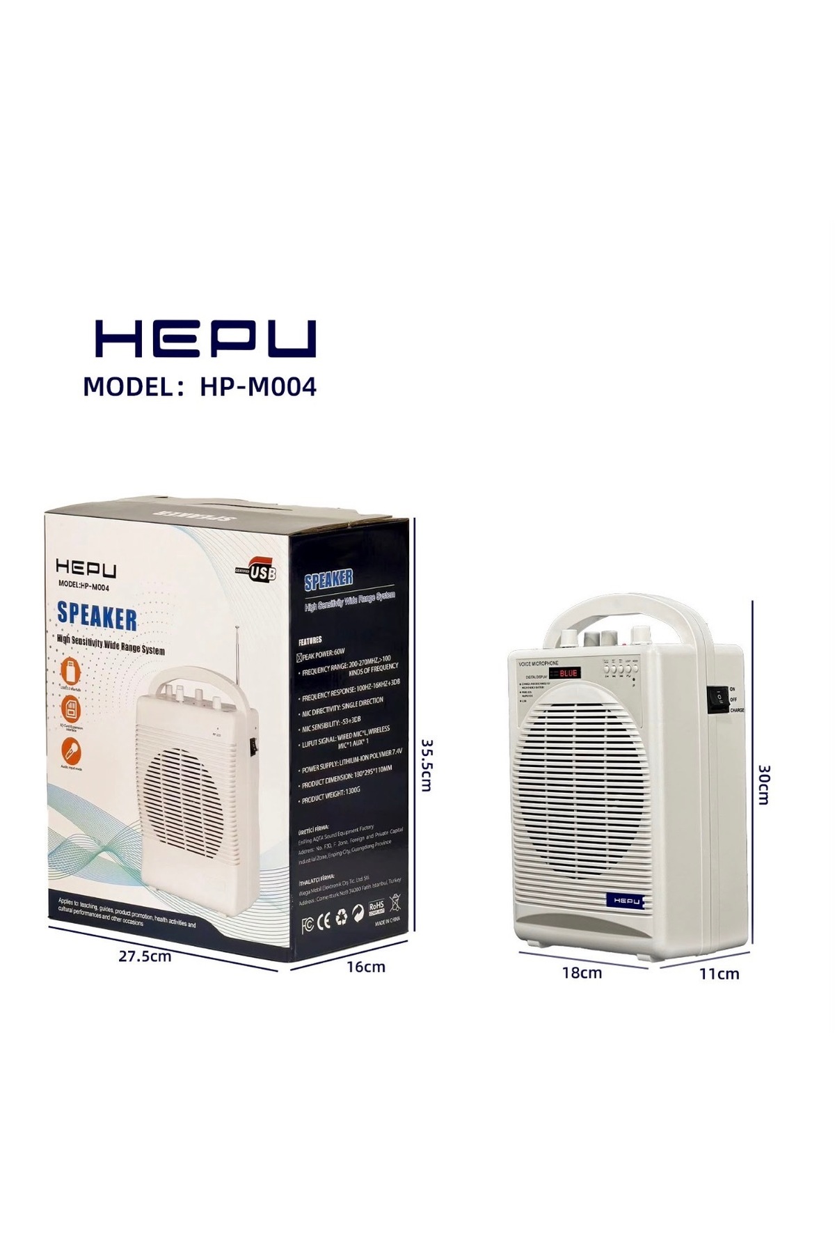 HEPU 60W HOPARLÖRÜ SARJLI MEVLİD AMFİ ÇİFT MİKROFON - Fiyatı