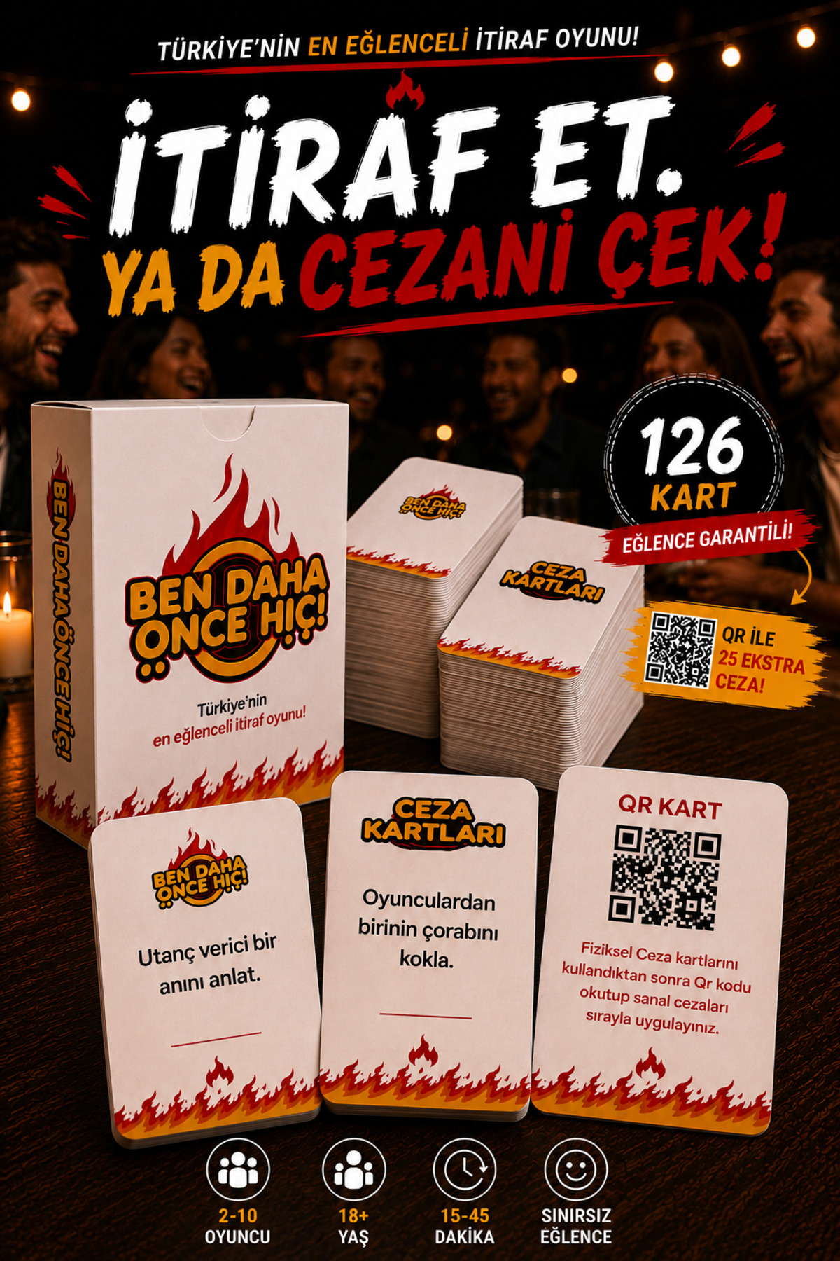 ben daha önce hiç Eğlenceli Grup Arkadaş Aile Yetişkin Ceza Kutu Oyunu Parti What Do Itiraf You Kart Dost Mood Kazığı
