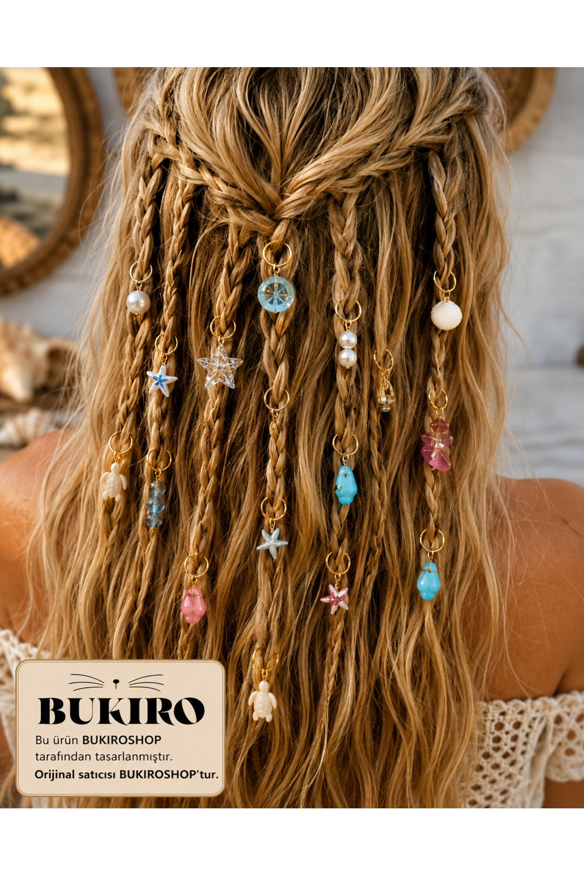 15 Pcs Sea Themed Hair Earrings Set | Pearl, Glass Bead, Sea Star, Sea Shell, Turtle Hair Charm | Braid Hair Accessory, Bohemian Festival Hair Jewelry