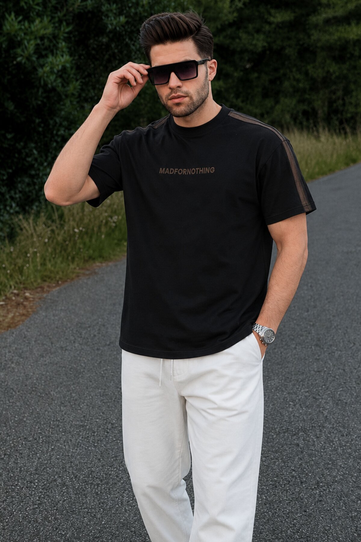 Madmext Black Crew Neck Printed Men's T-Shirt E7110
