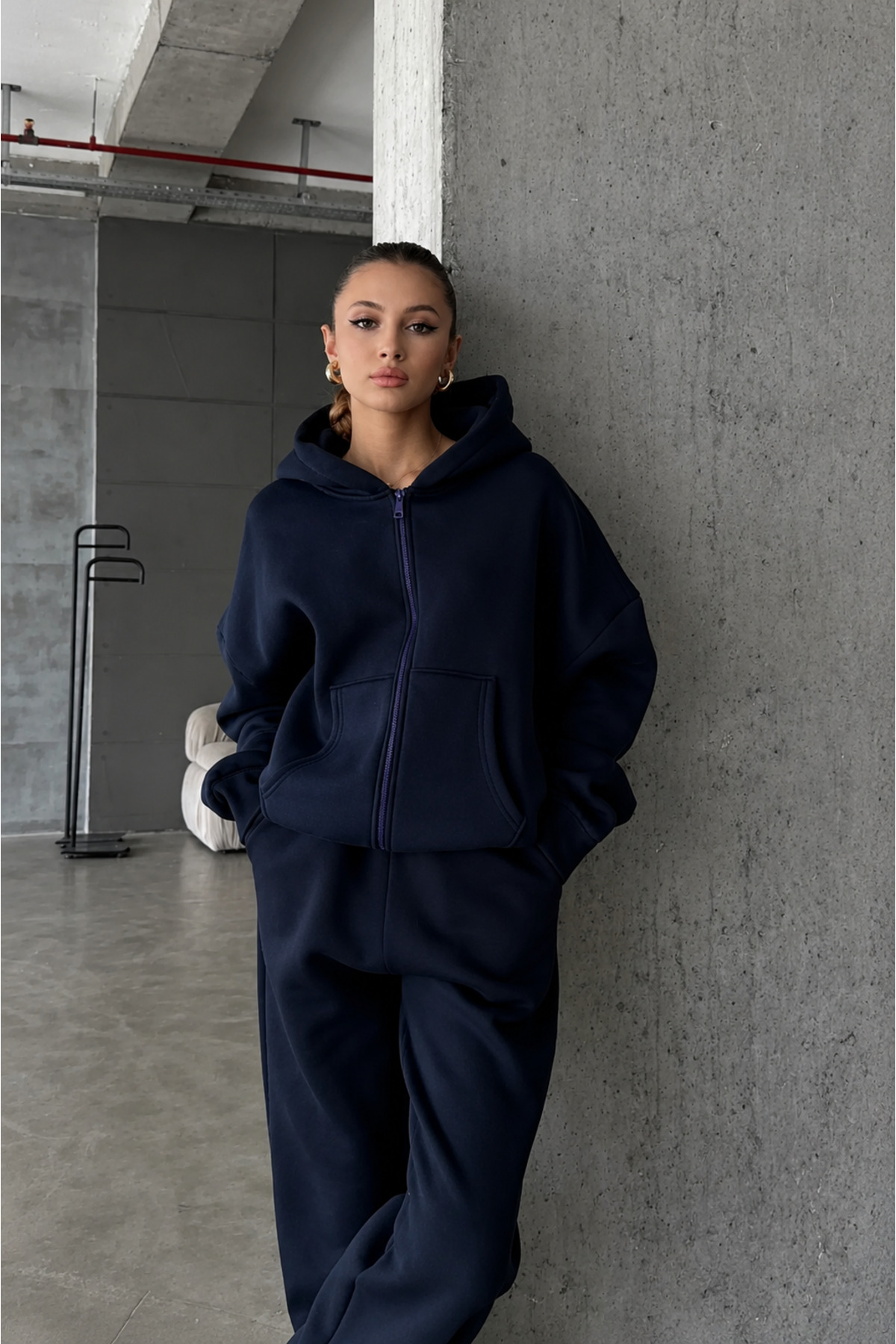 YAKAMEL KADIN 3 İPLİK OVERSİZE FERMUARLI SWEATSHİRT HIRKA