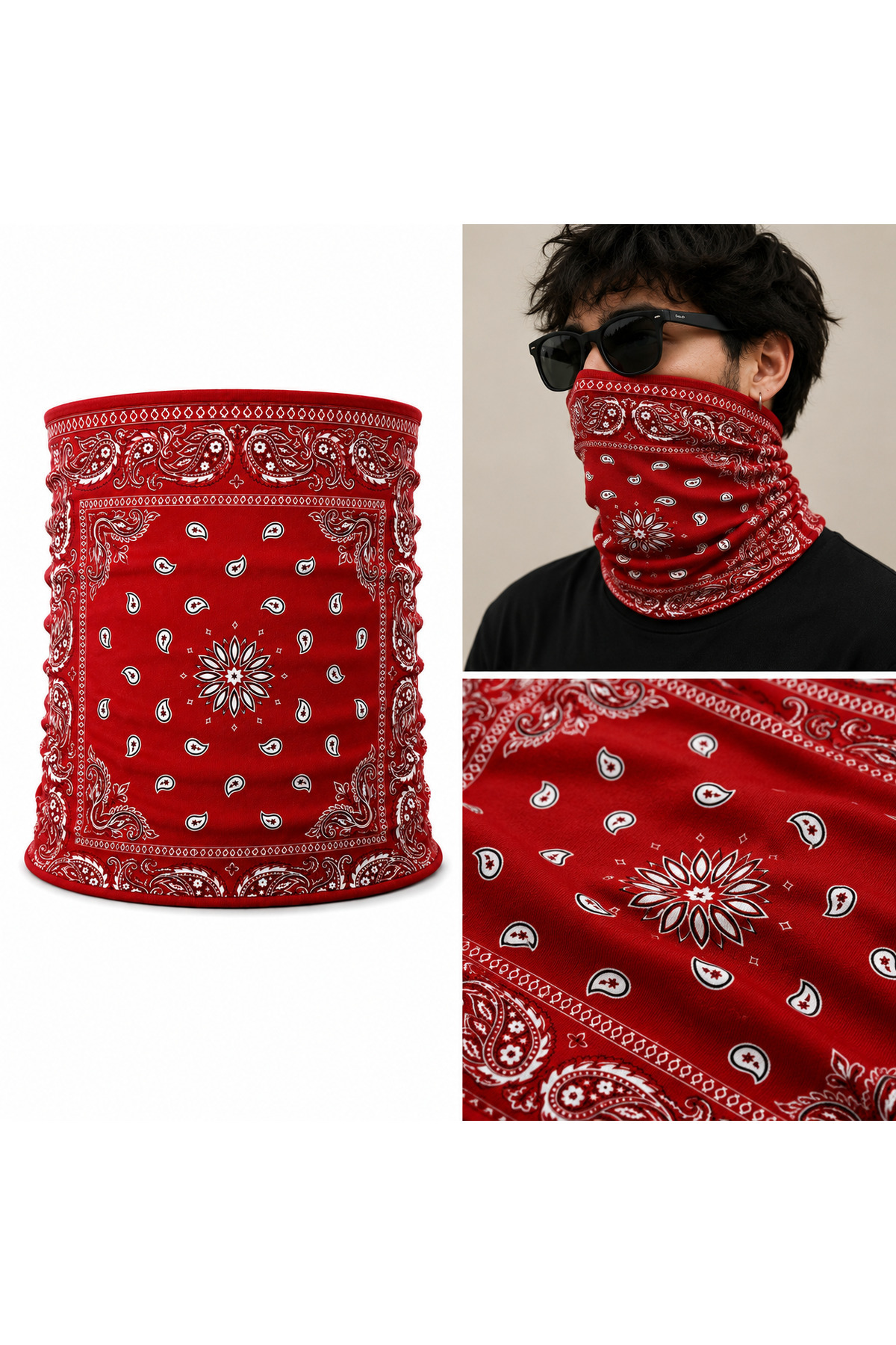 FG KONNİCHİWA Bandana Siyah Etnik Bandana Yüz Maskesi ve Boyunluk ve Günlük ve Motosiklet Kullanımı UV Korumalı Çok Amaçlı Boyunluk