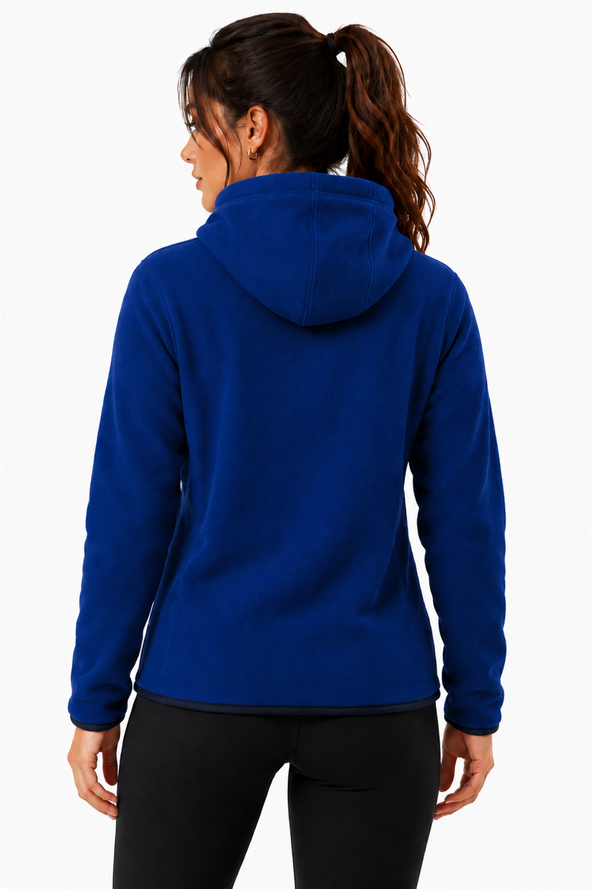 GHASSY CO Kadın Mavi Kapüşonlu Fermuarlı Polar Sweatshirt görsel 3