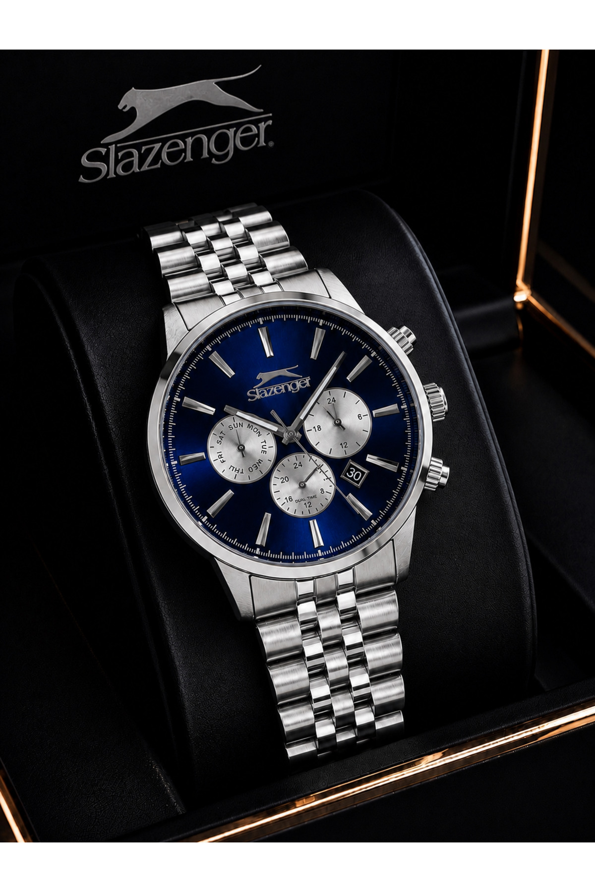 ساعت مردانه SL.02 Slazenger با بند استیل، مقاوم در برابر کدر شدن و تغییر رنگ، عملکردهای داخلی فعال، 5 ATM. اسلازنگر ساعت Slazenger