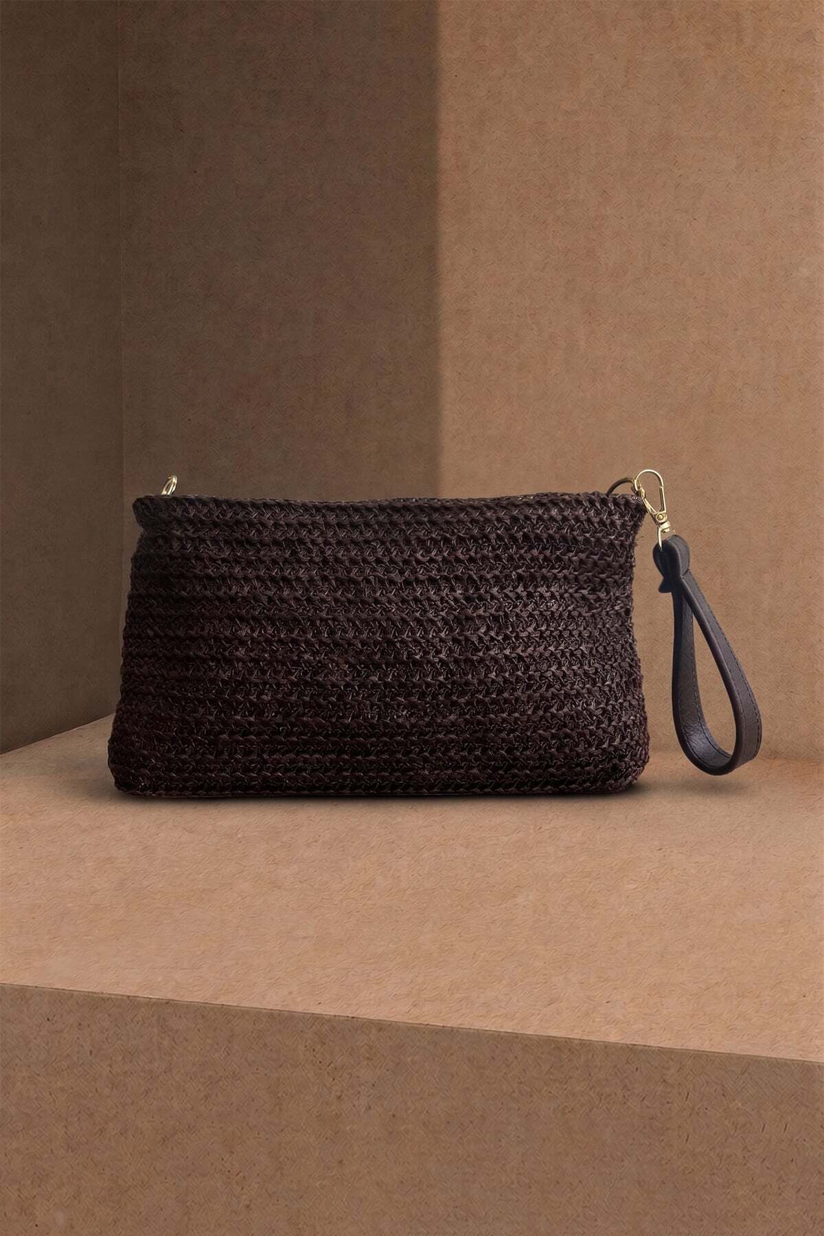 Fulla Moda Zincir Askılı Hasır Portföy Clutch Çanta görsel 2