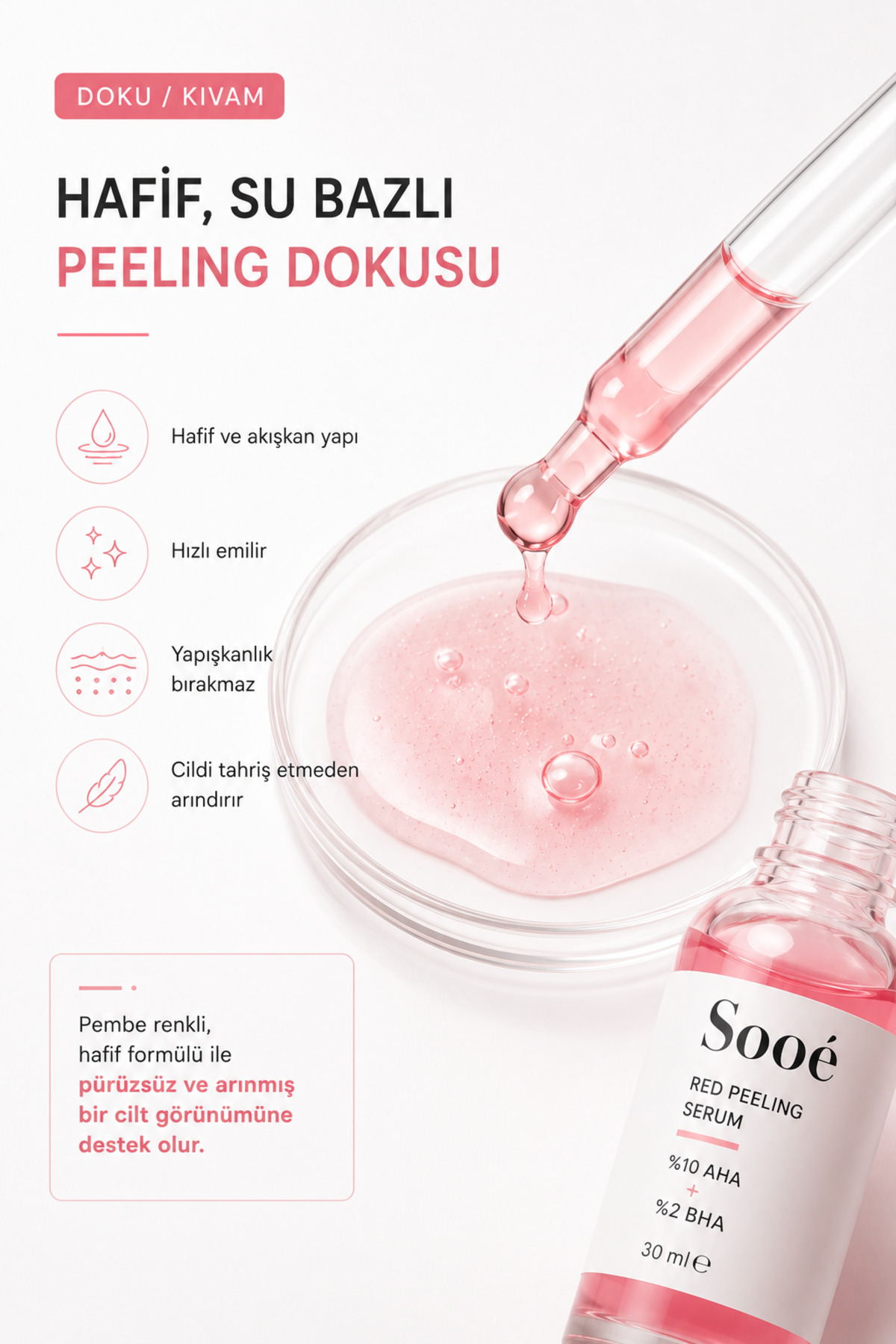 Kırmızı AHA BHA Peeling Serum 30 ml %10 AHA + %2 BHA, Glikolik Asit & Salisilik Asit, Leke Gözenek Akne İzi Karşıtı Yüz Serumu — sooo1 — تصویر 6 از 7