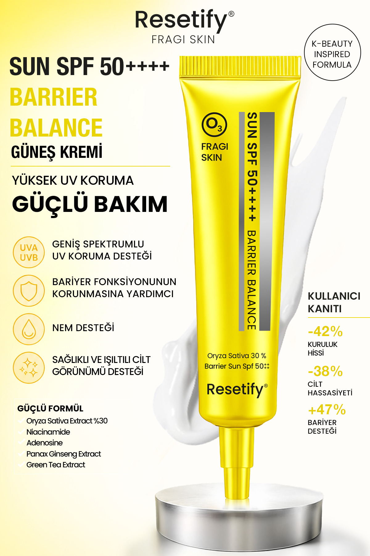 RESETIFY Barrier Balance Sun SPF50 Güneş Kremi 40 ML (Oryza Sativa %30)