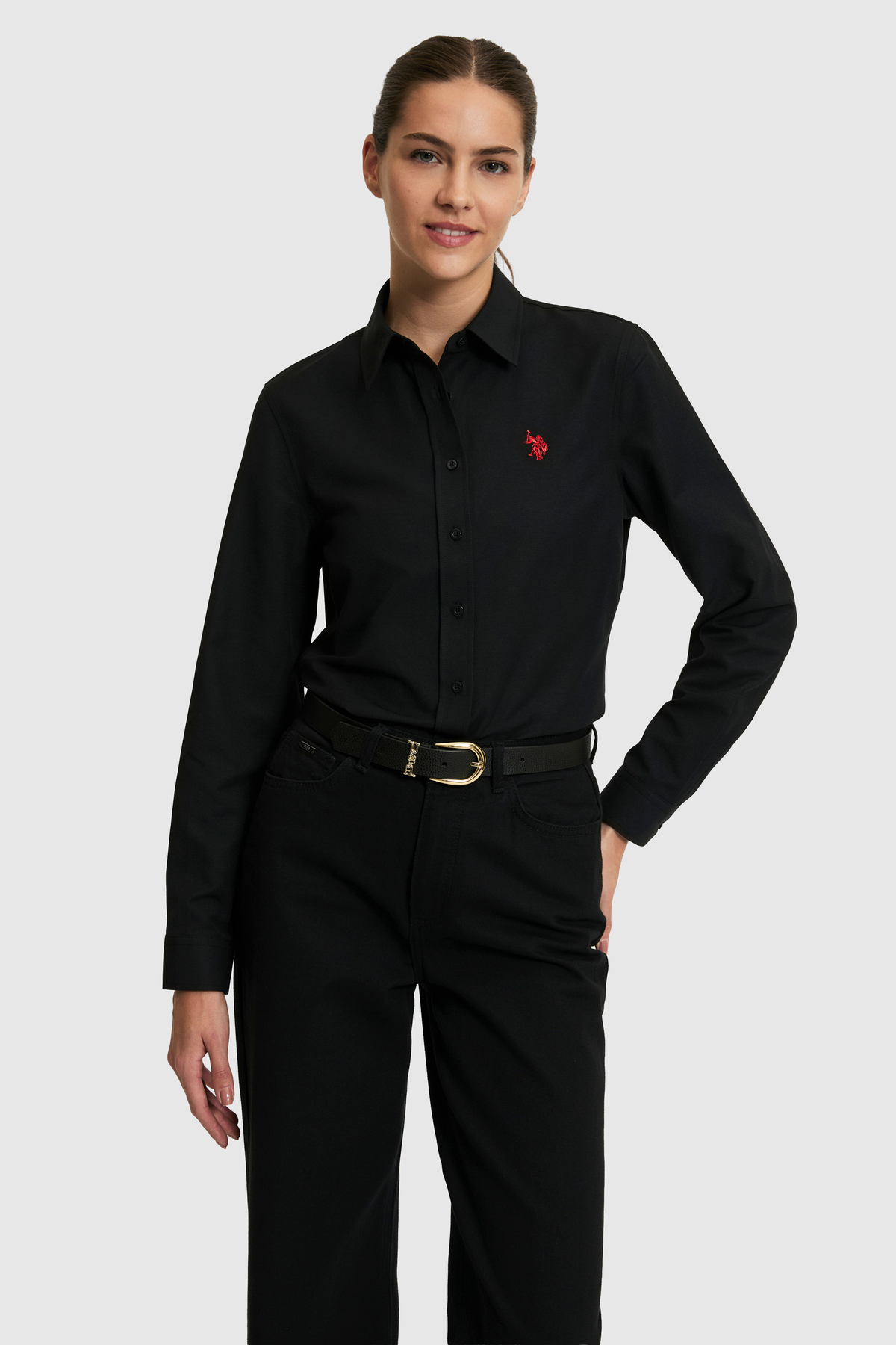 U.S. Polo Assn. Women's Black Long Sleeve Basic Shirt 50324791-Vr046