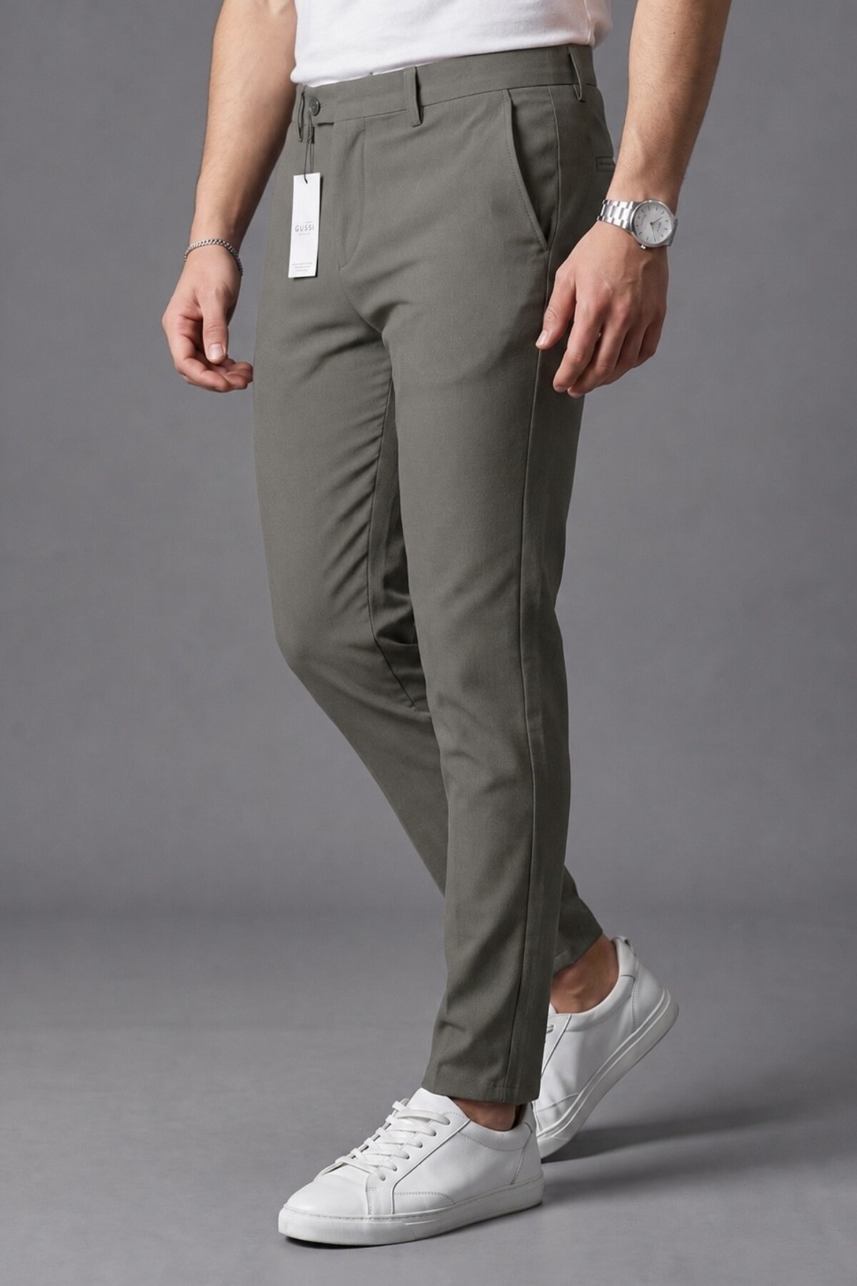 Erkek Çağla Yeşil Renk Kaliteli Esnek Likralı Slim Fit Kumaş Pantolon — سبز KUMAŞ-SLİM — تصویر 3 از 5