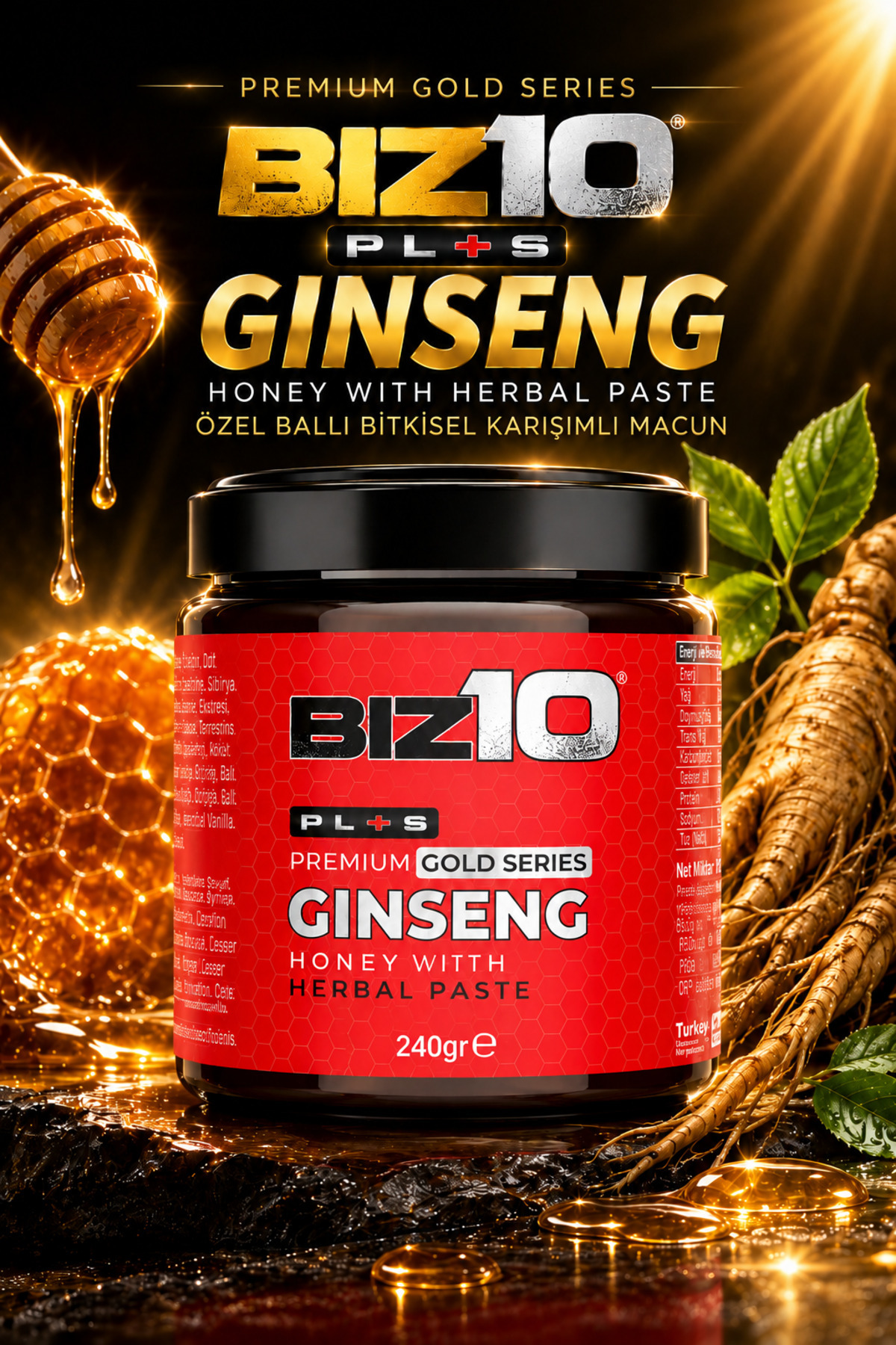 Biz10 Plus Ginseng, Maca Extract, Tribulus Terrestris, Çakşır Otu, Panax Içeren Kuvvet Bitkisel Karışımlı Macunu 240 gr — Geleneksel