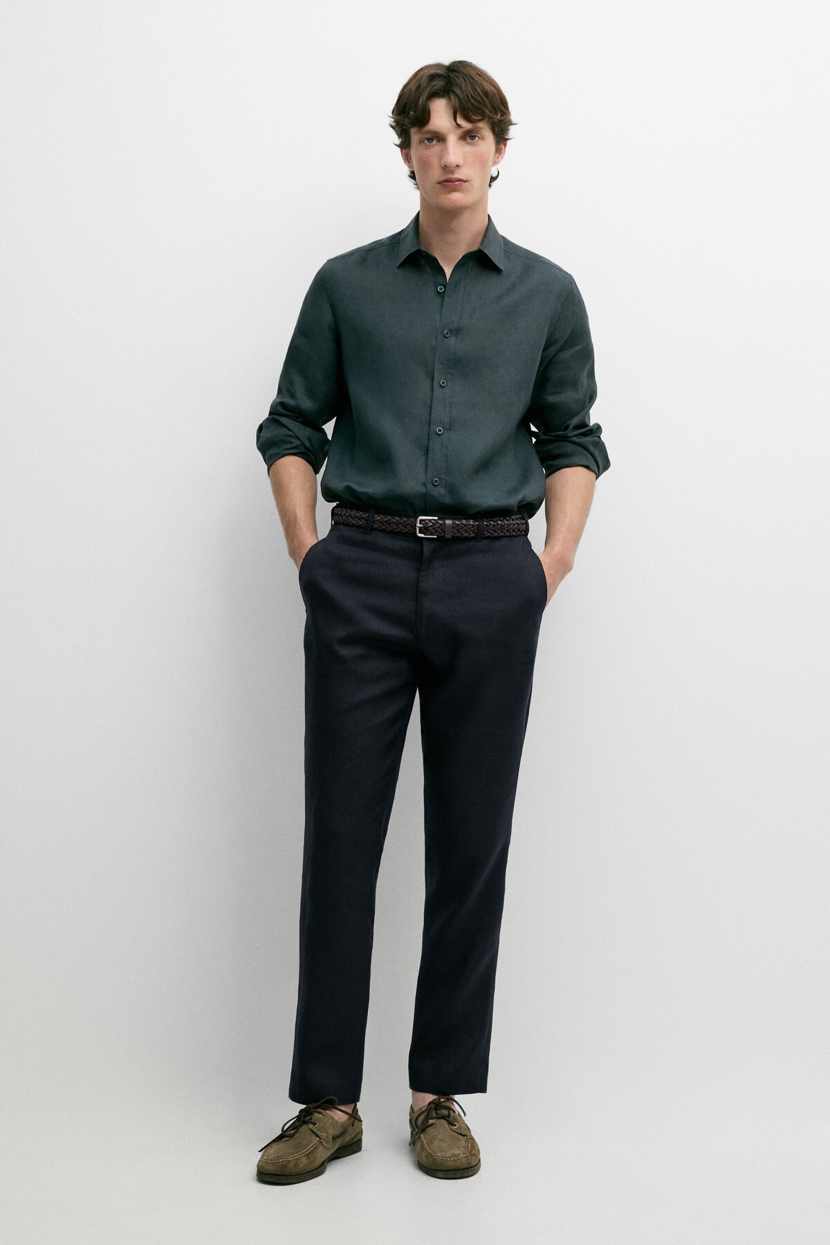 Tapered fit linen trousers